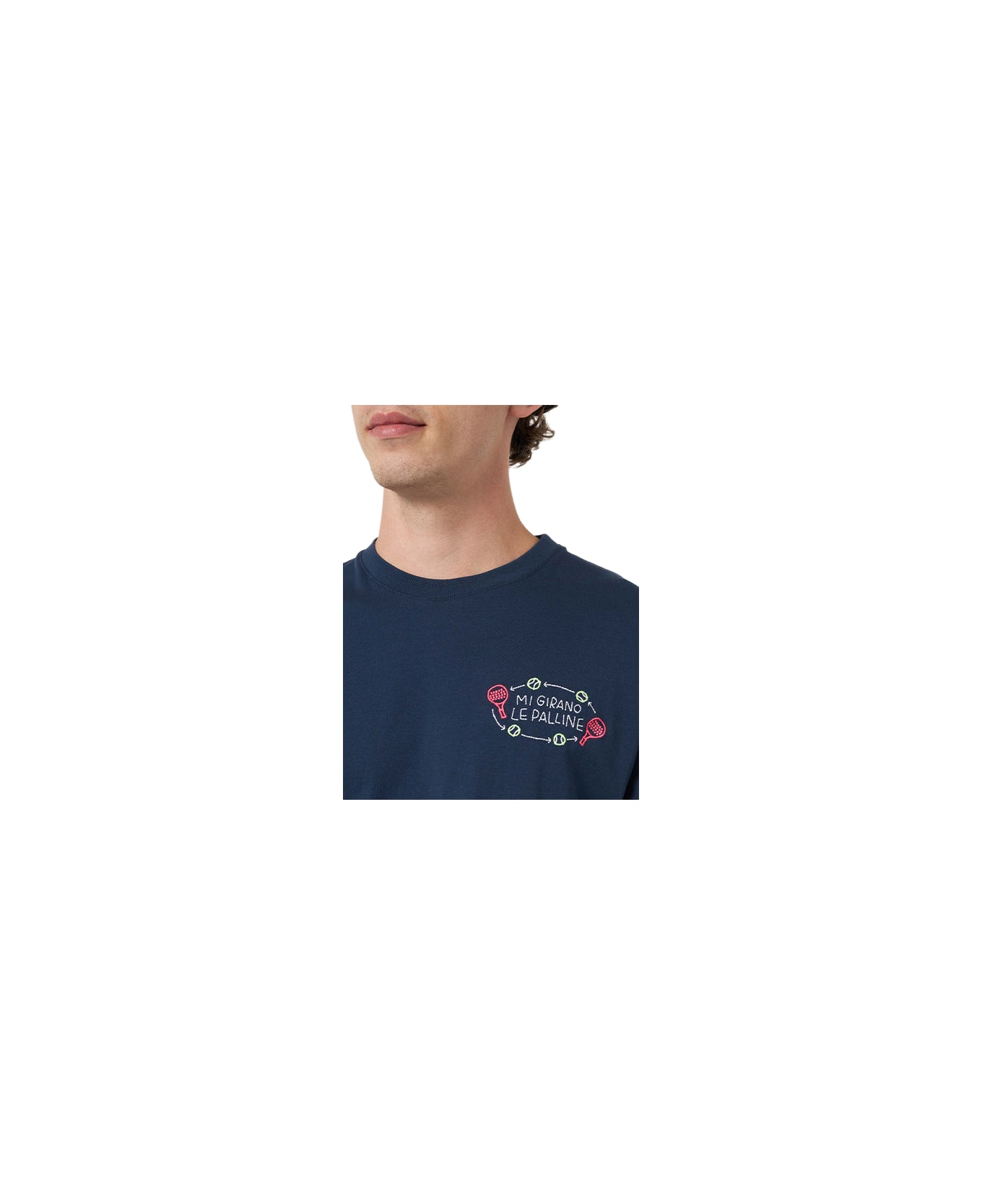 MC2 Saint Barth Man Classic Fit Cotton Jersey T-shirt Portofino With Mi Girano Le Palline Embroidery | Insulti Luminosi Special Edition - BLUE