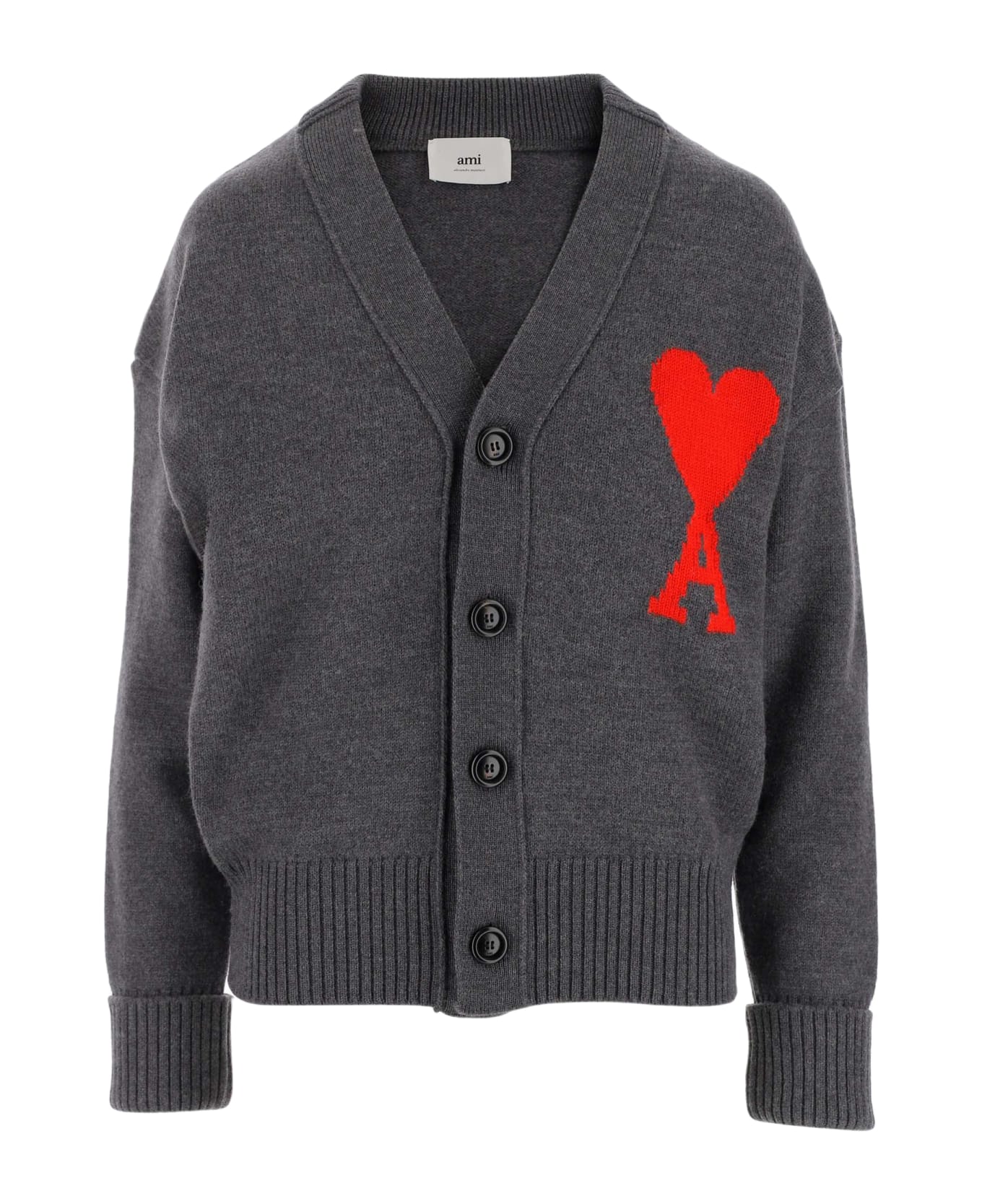Ami Alexandre Mattiussi Wool Cardigan With Logo - Grey