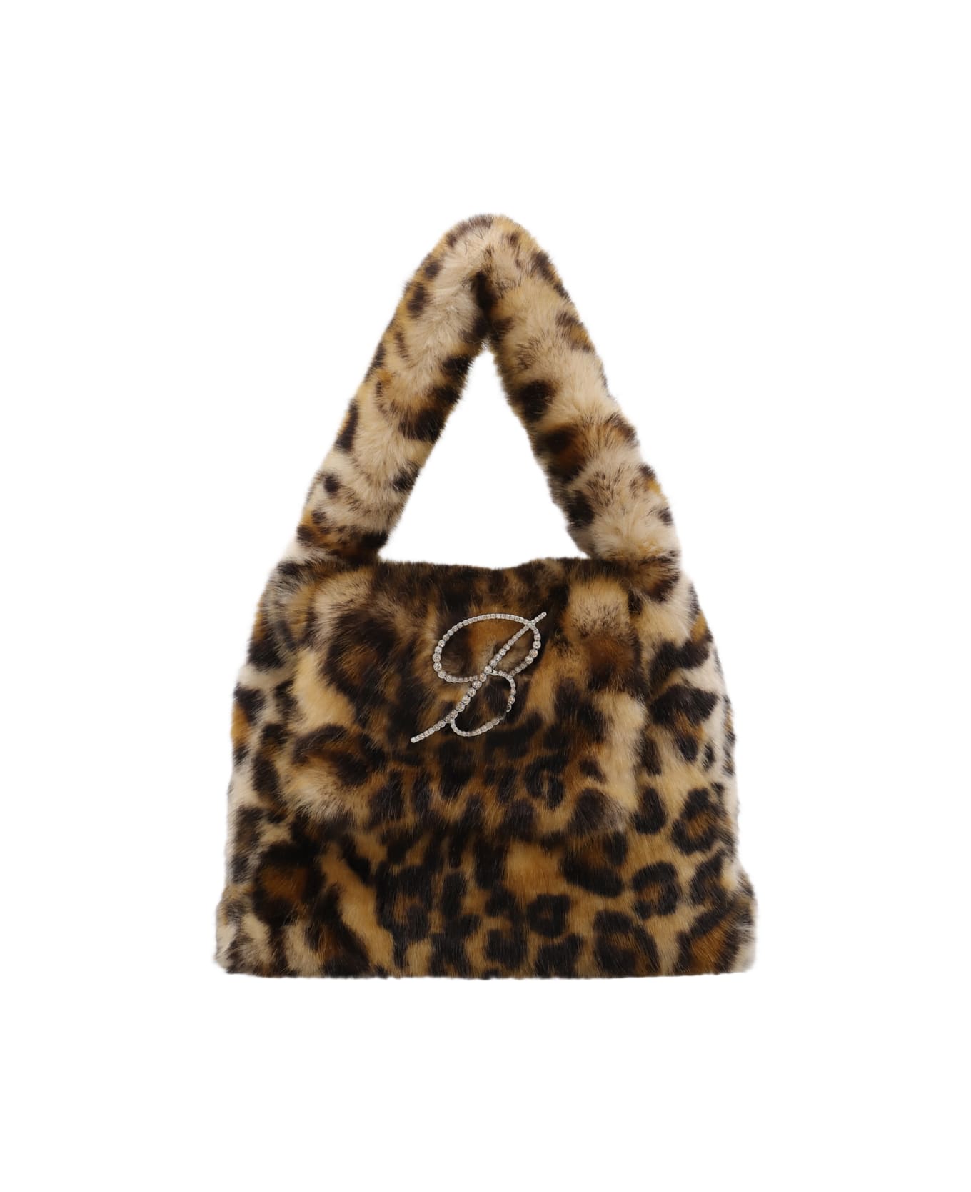 Blumarine Leopard Faux Fur Monogram B Bag - SAND/NERO
