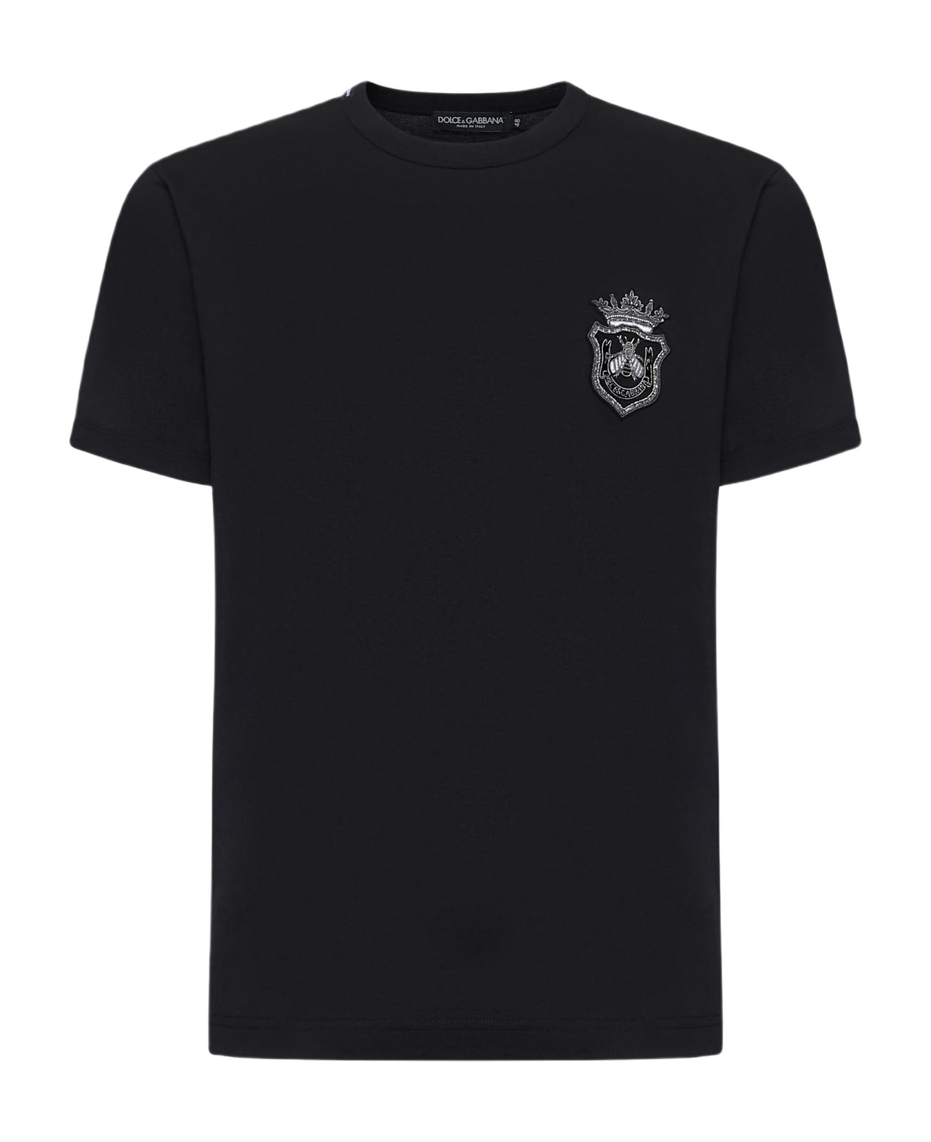 Black Cotton Heraldic Patch T-shirt - Thumbnail 2