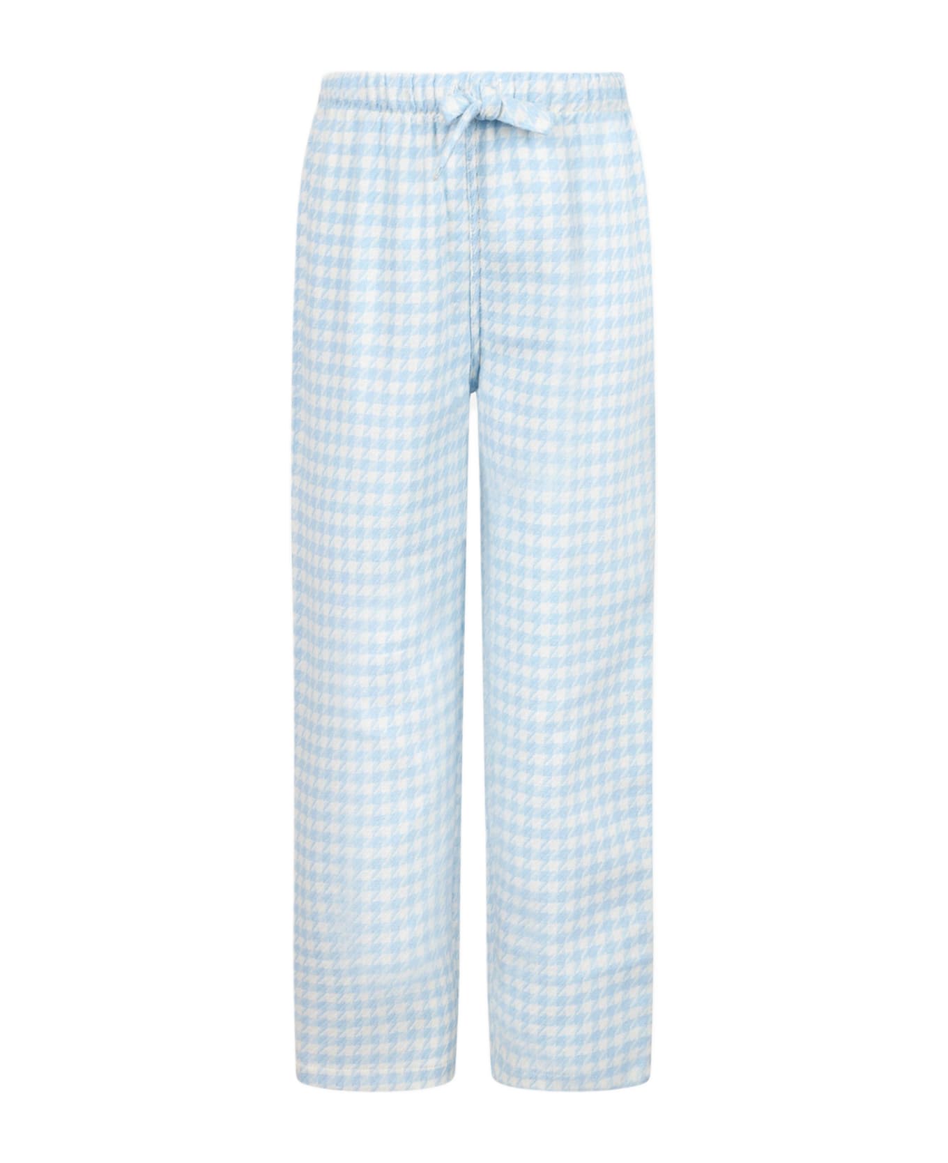 MC2 Saint Barth Kid Pajama Pants With Pied De Poule Print - SKY