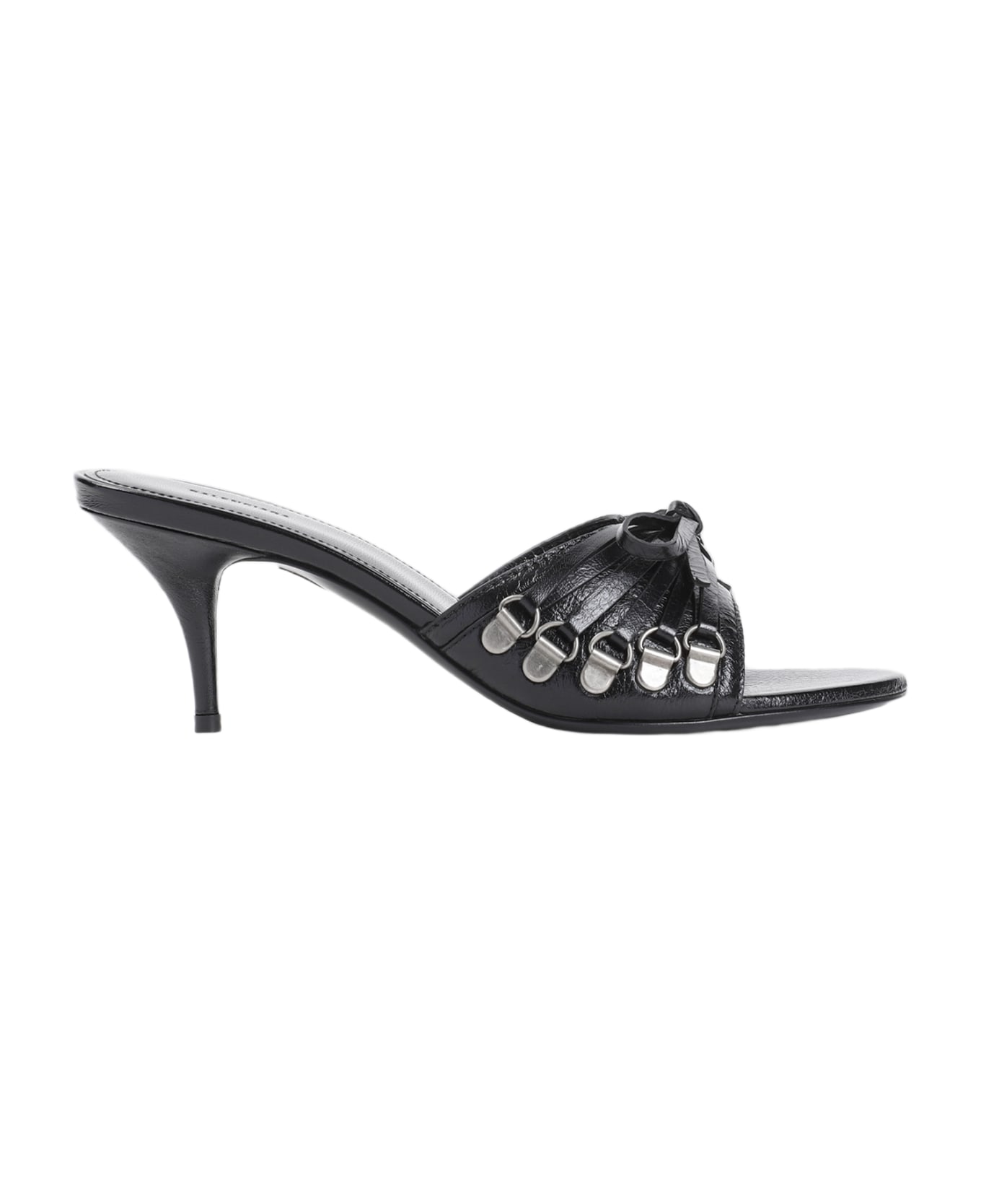 Balenciaga Black Leather Cagole Mules - BLACKSILVER