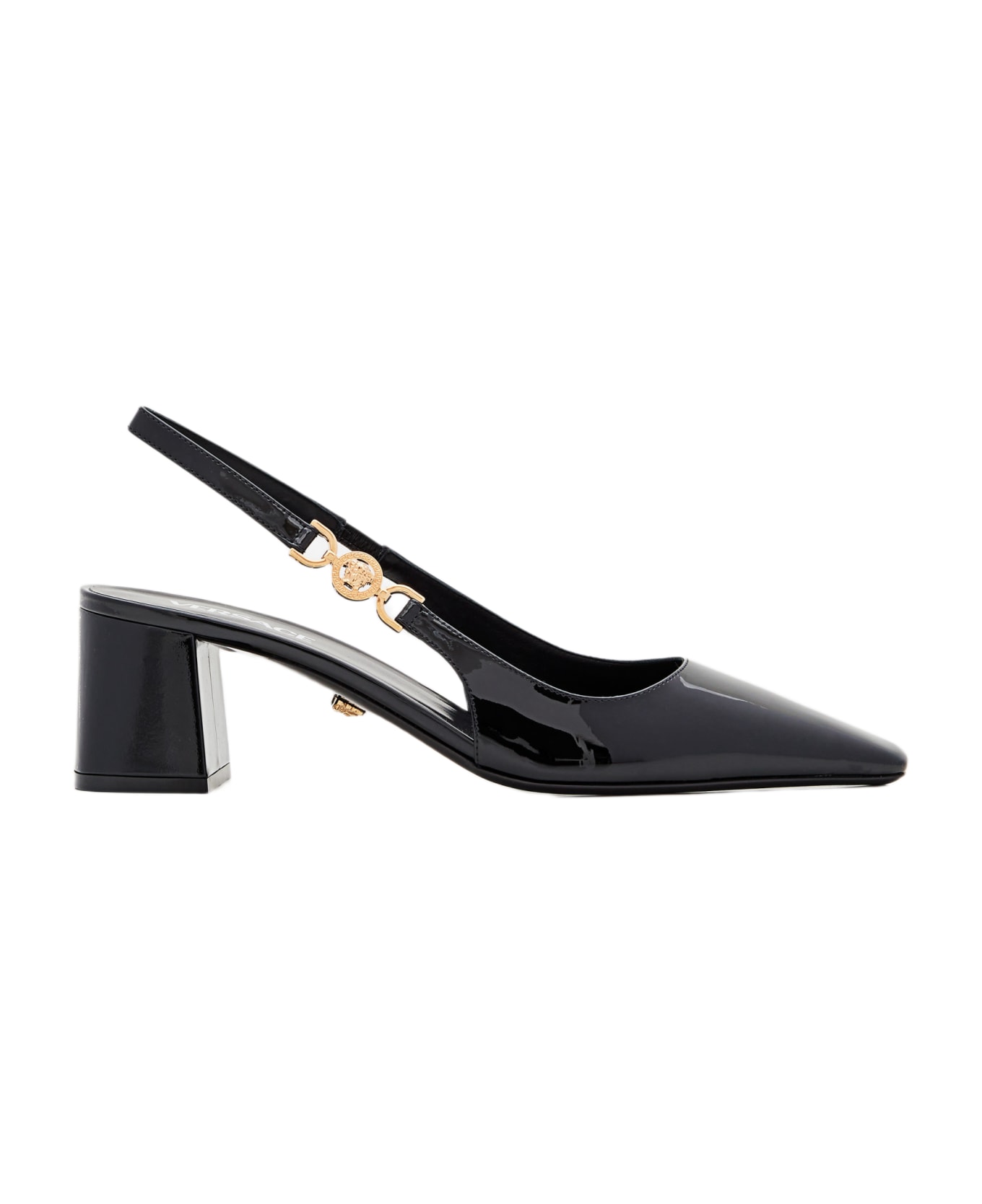VERSACE★素敵！Medusa Head Sling Back Patent Leather Versace Medusa Head Sling Back Patent Leather Black Shoes
