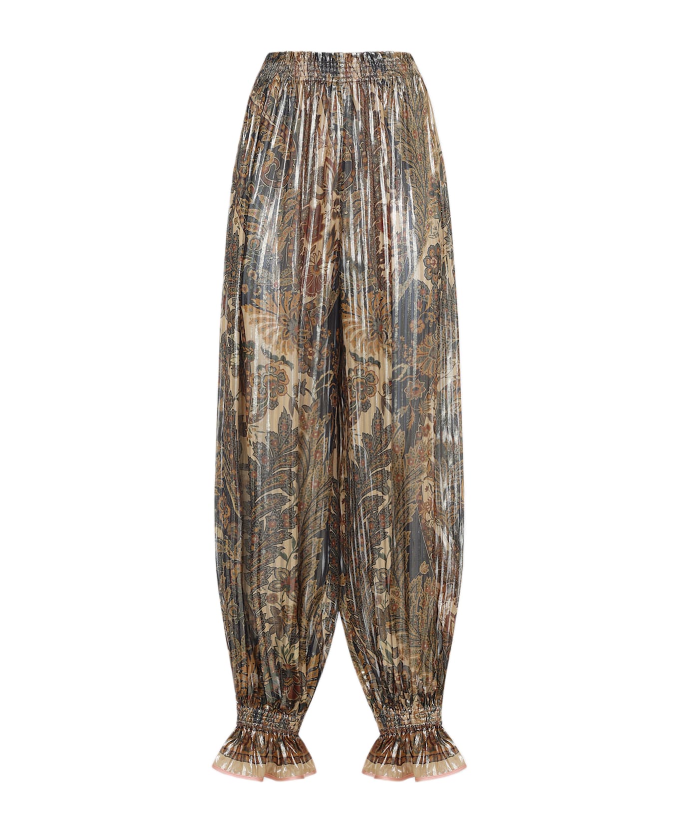 Valentino Silk Pants - Beige Multicolor Marrone