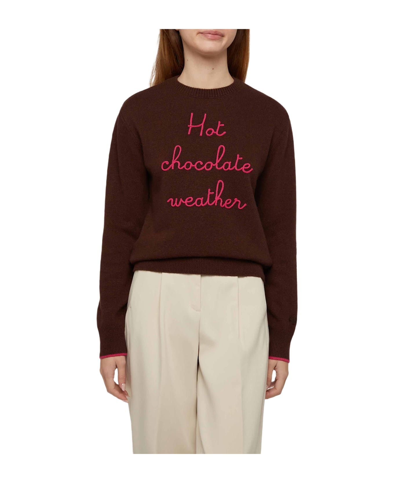 MC2 Saint Barth Brown Sweater New Queen With Hot Chocolate Weather Embroidery - BROWN