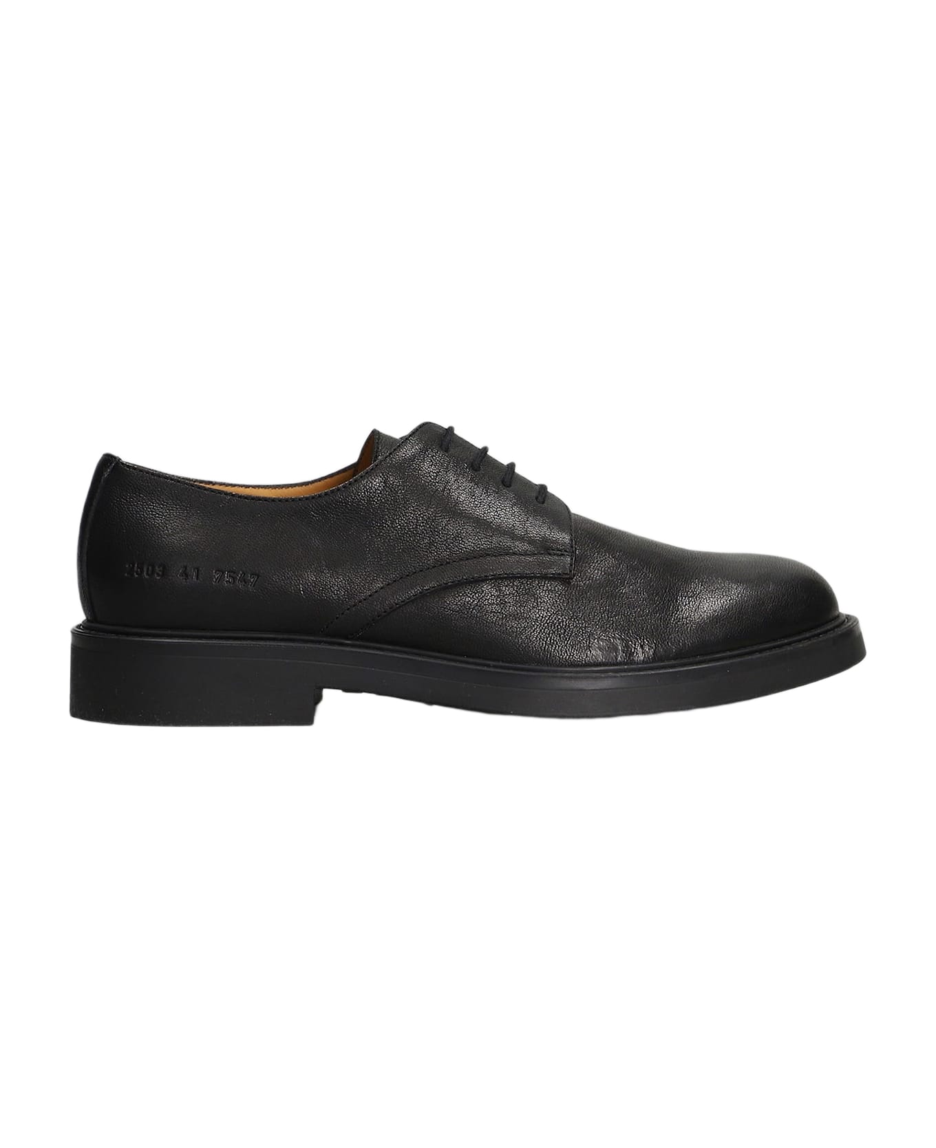 Common Projects Officers Derby Lace Up Shoes In Black Leather - black
