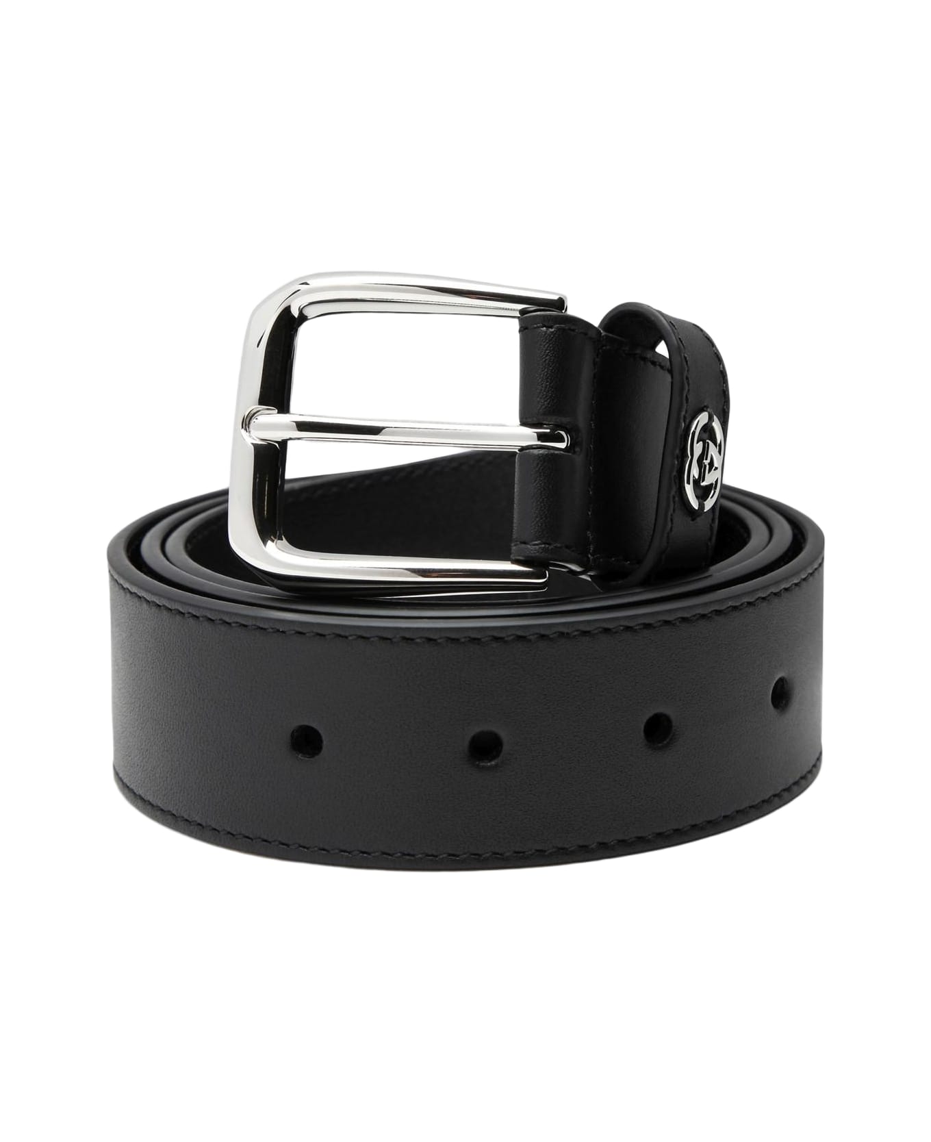 Gucci Black Leather Belt With Gg Crossover Detail - Black