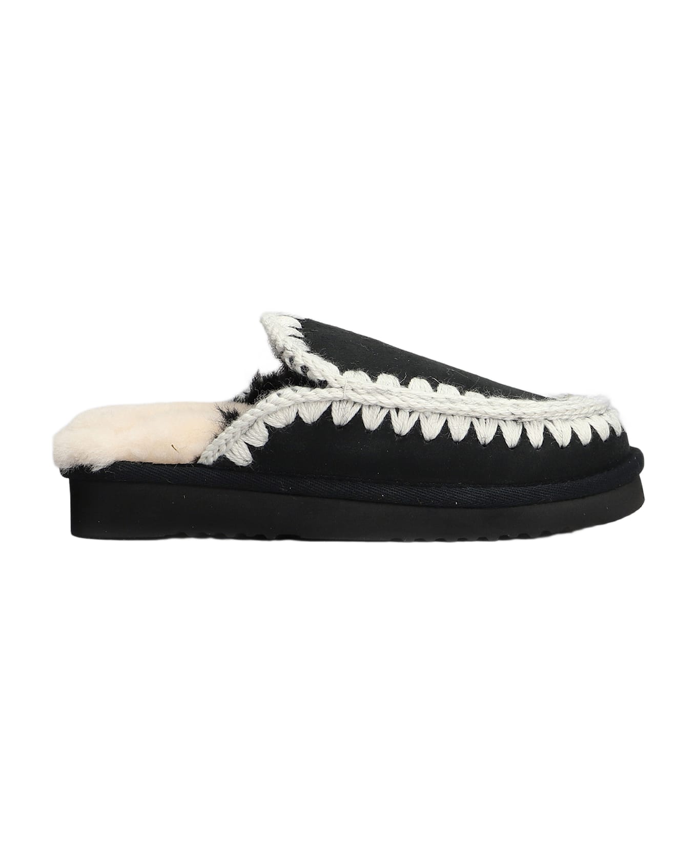 Mou Eskimo Stitching Slipper-mule In Black Suede - Black