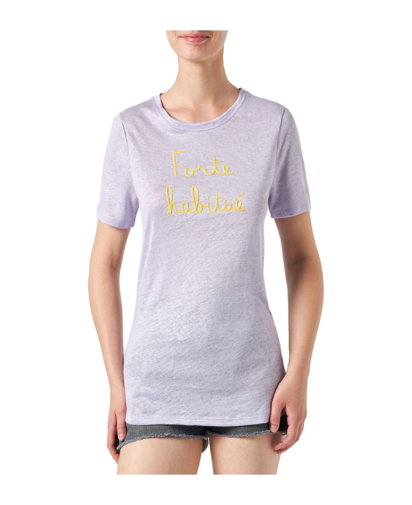 MC2 Saint Barth Linen T-shirt With Forte Habituè Embroidery - PURPLE