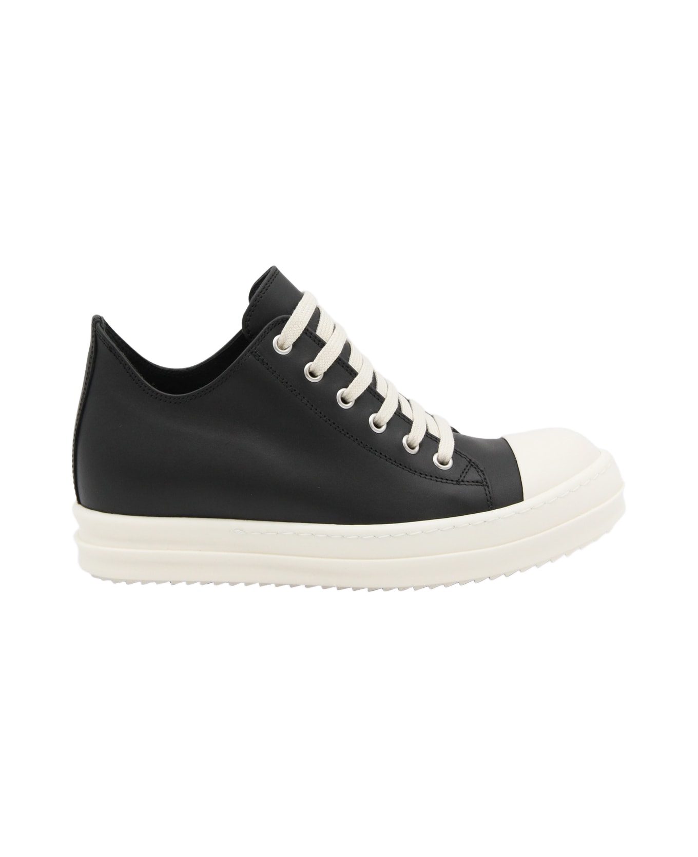 Rick Owens Black And White Leather Sneakers - BLACK/MILK/MILK