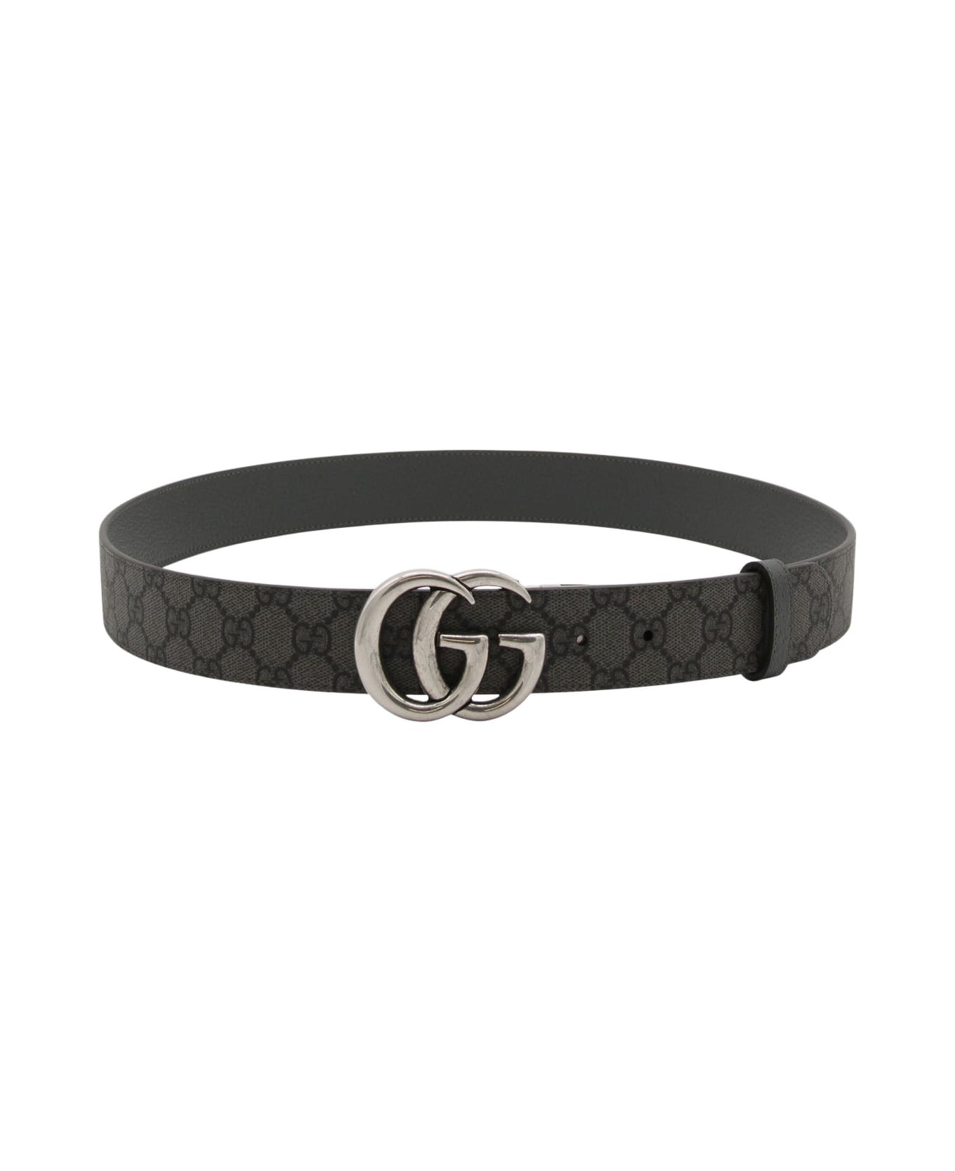 Gucci Black And Grey Leather Marmont Belt - BLACK/RUTHENIUM