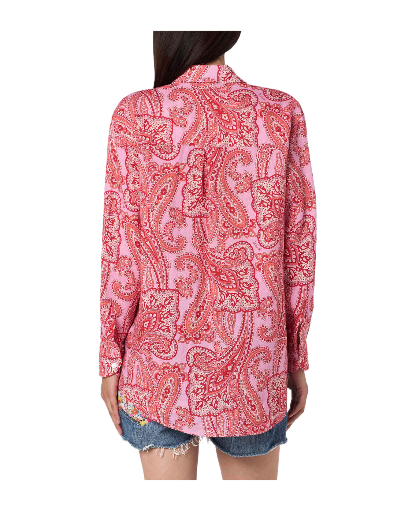 MC2 Saint Barth Woman Linen Shirt Alodie With Paisley Print And Pockets - PINK