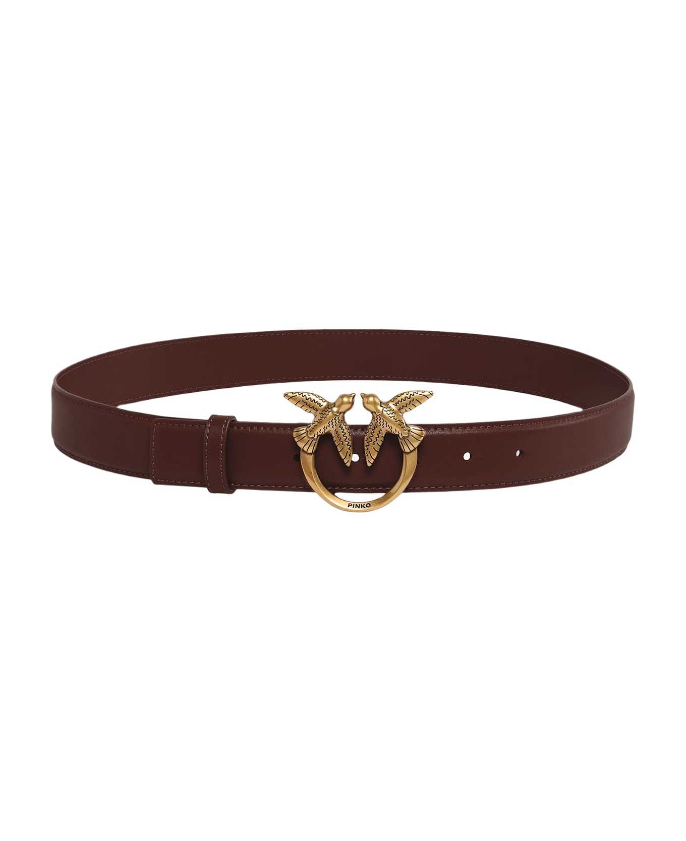 Pinko Leather Belt With Logo - Marrone scuro