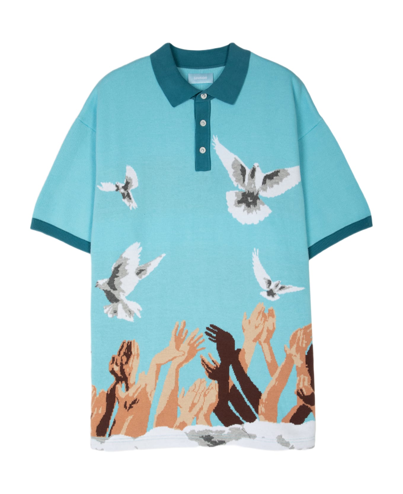 3.Paradis Hbc Polo Shirt Sky blue cotton knit jacquard polo shirt - Hbc polo shirt - Blu