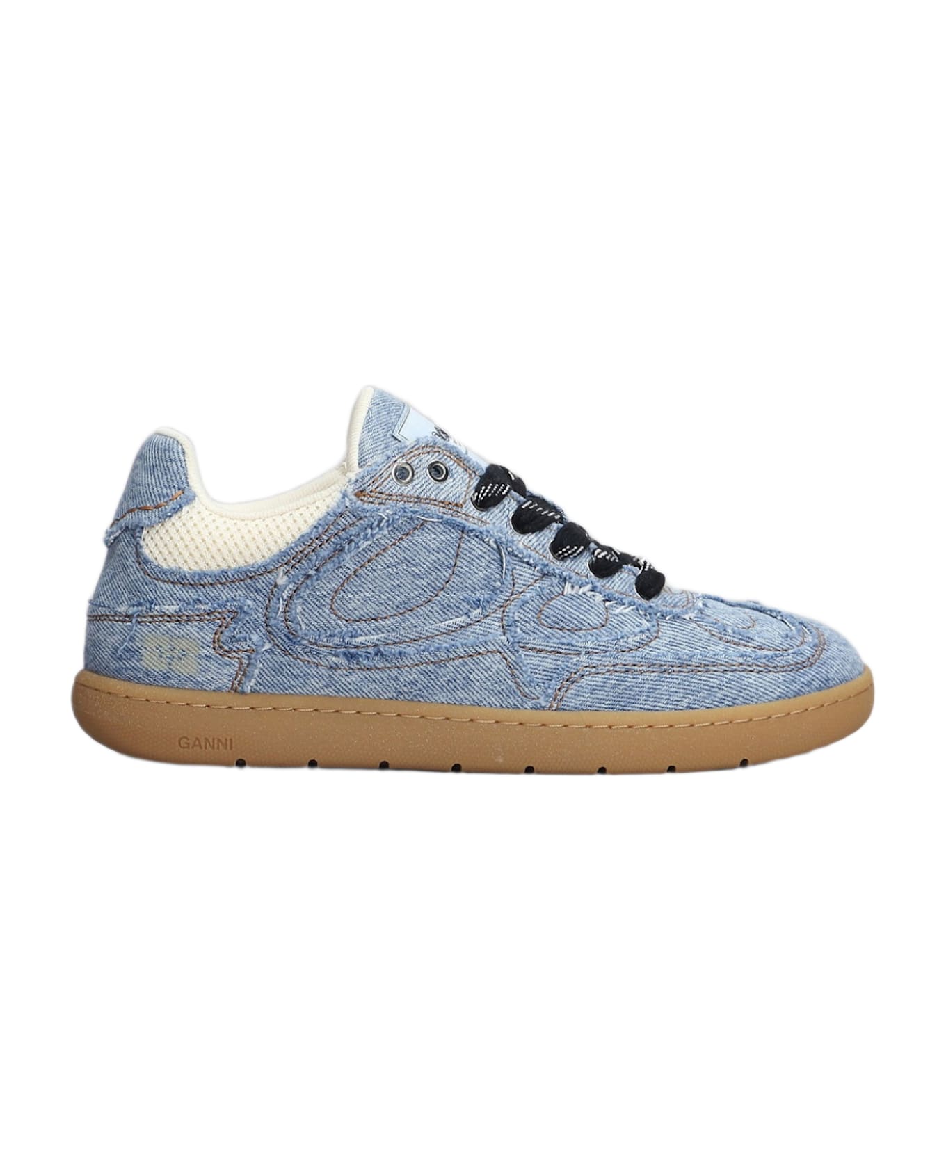 Ganni 08 Denim Raw Edge Sneakers In Blue Cotton - blue
