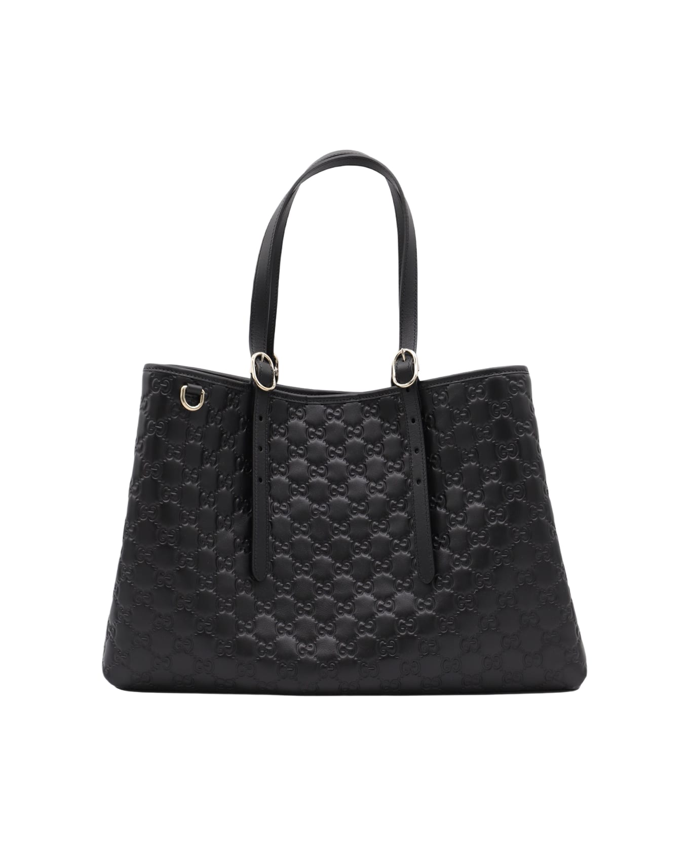 Gucci Black Leather Emblem Big Totes - Black