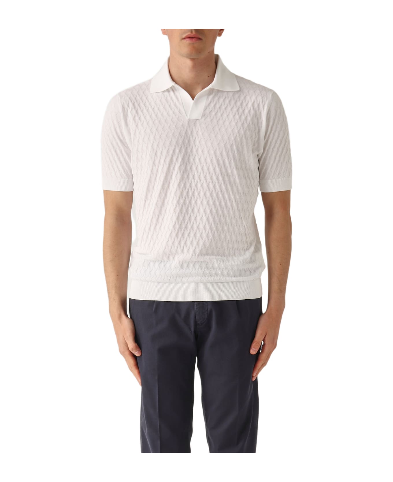 Filippo De Laurentiis Skipper M/c In Crepe Cotton Polo - BIANCO OTTICO