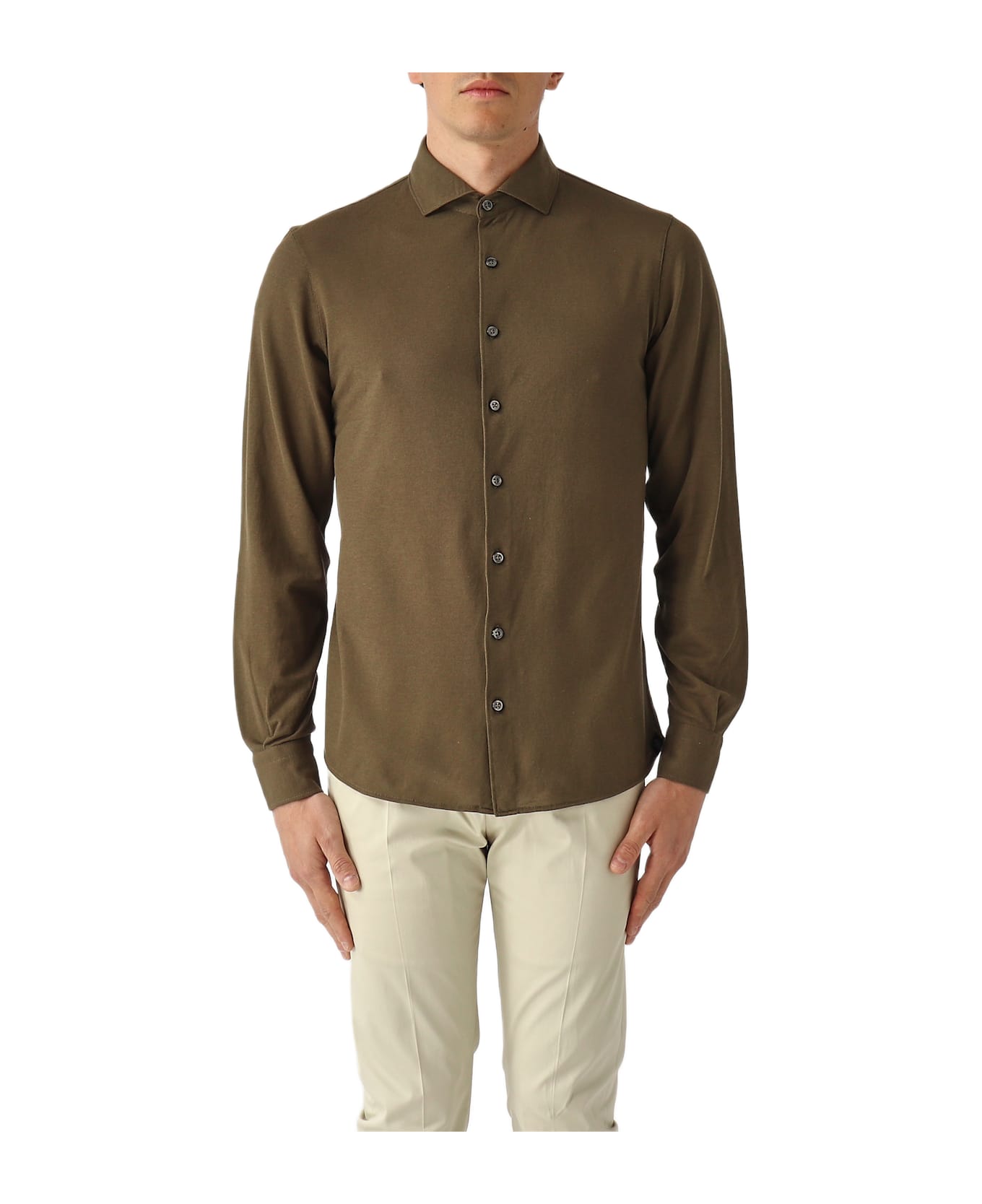 Gran Sasso Camicia Fresco Cotone Collo Francese Tricot Shirt - MILITARE