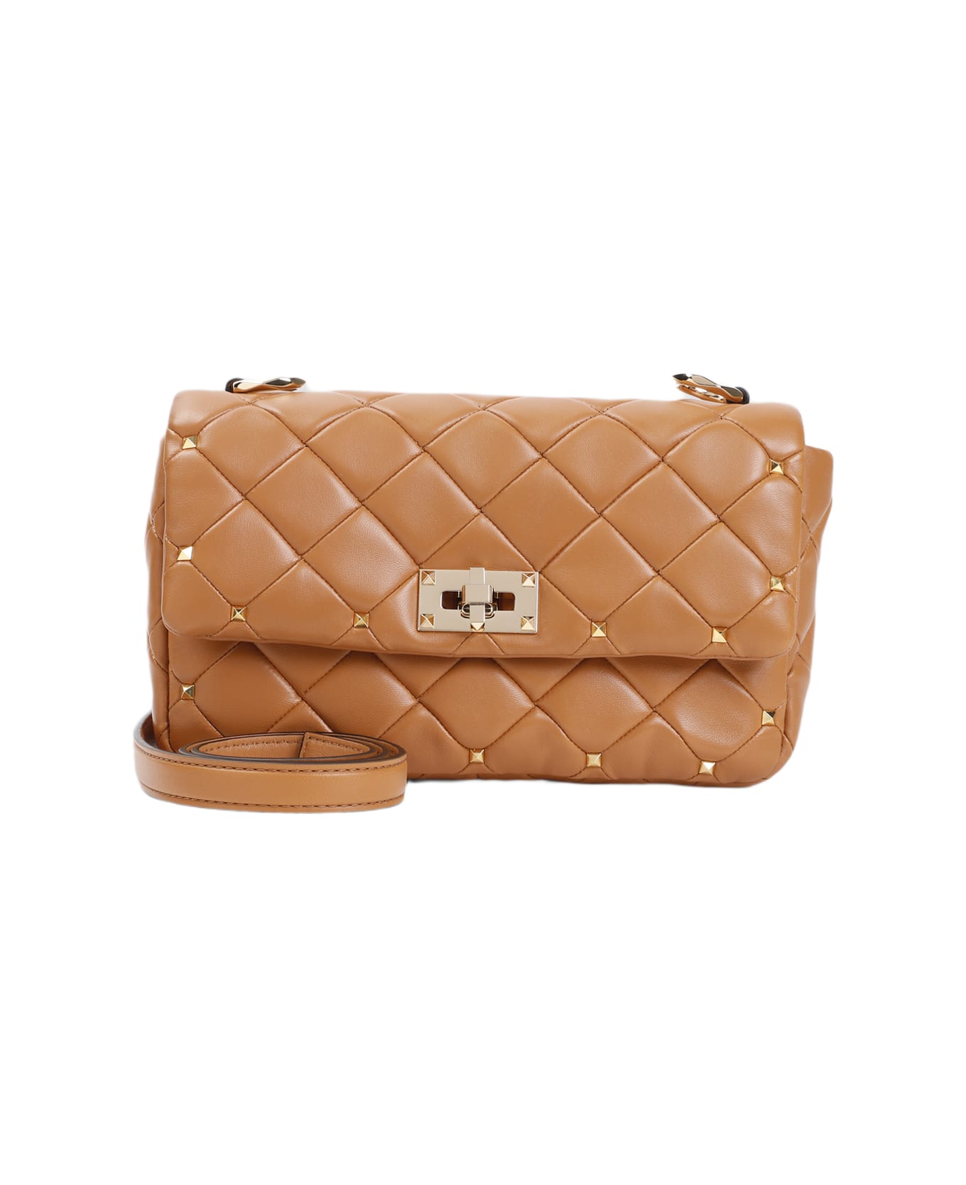 Valentino Garavani Rockstud Spike Small Shoulder Bag - Kel Almond Beige
