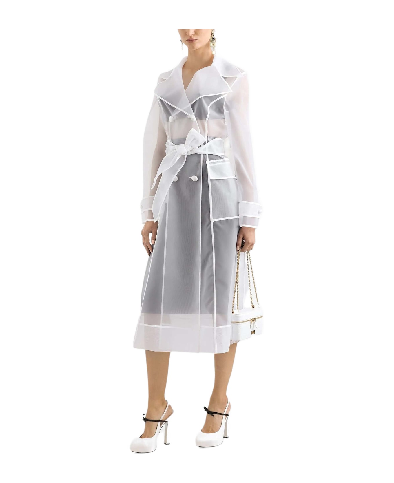 Dolce 
Gabbana White Organza Trench Coat - White