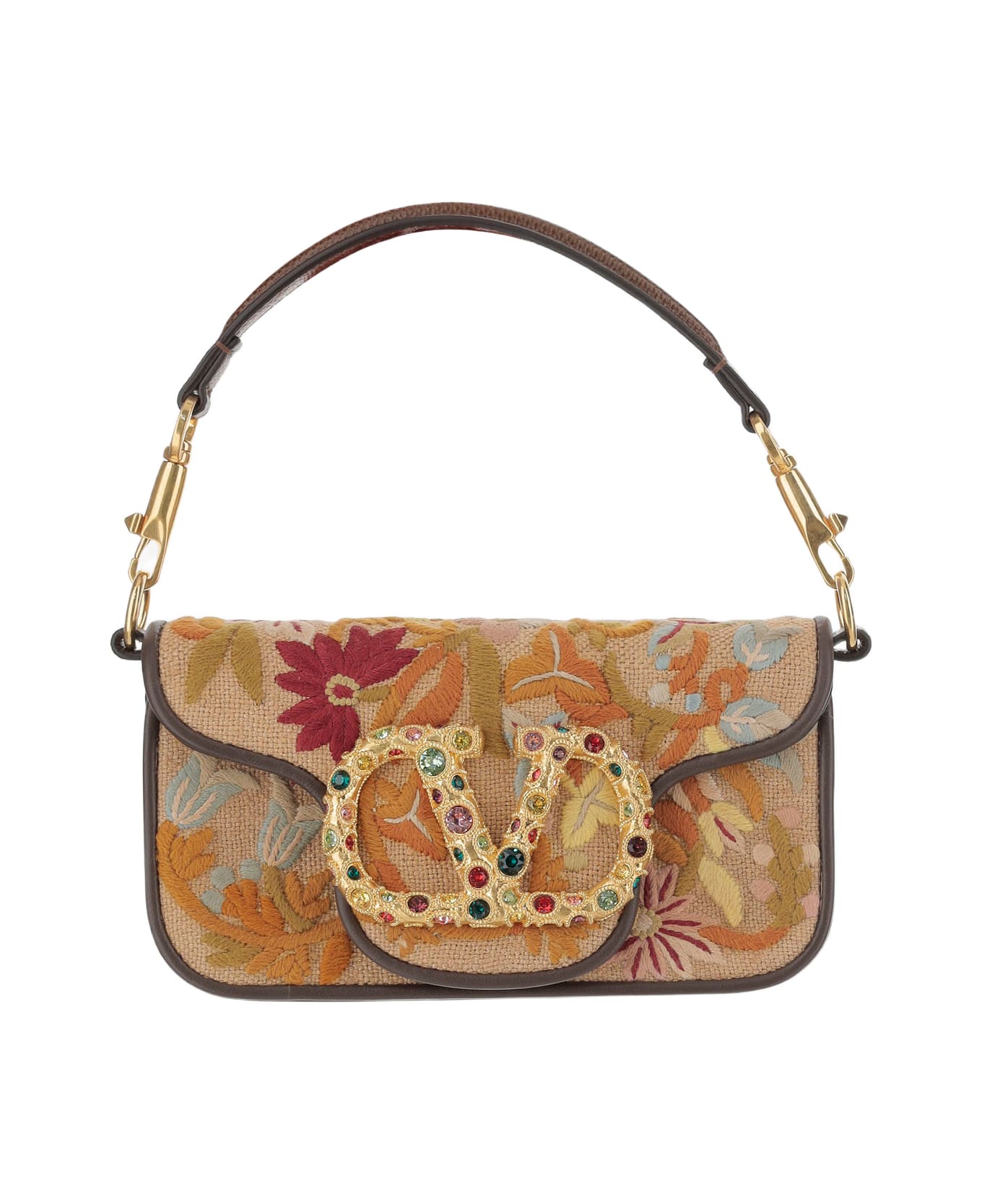 Valentino Garavani Locò Embroidered Small Shoulder Bag With Jewel Logo - Red