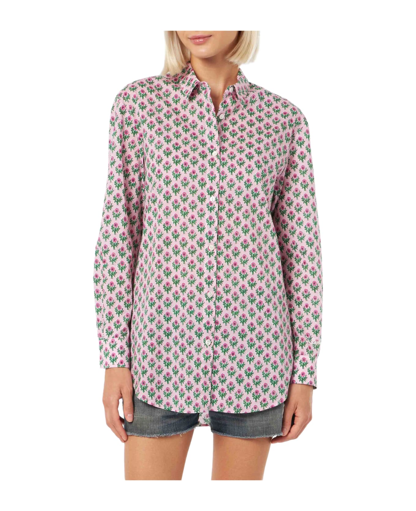 MC2 Saint Barth Woman Cotton Shirt Brigitte With Flower Print - PINK