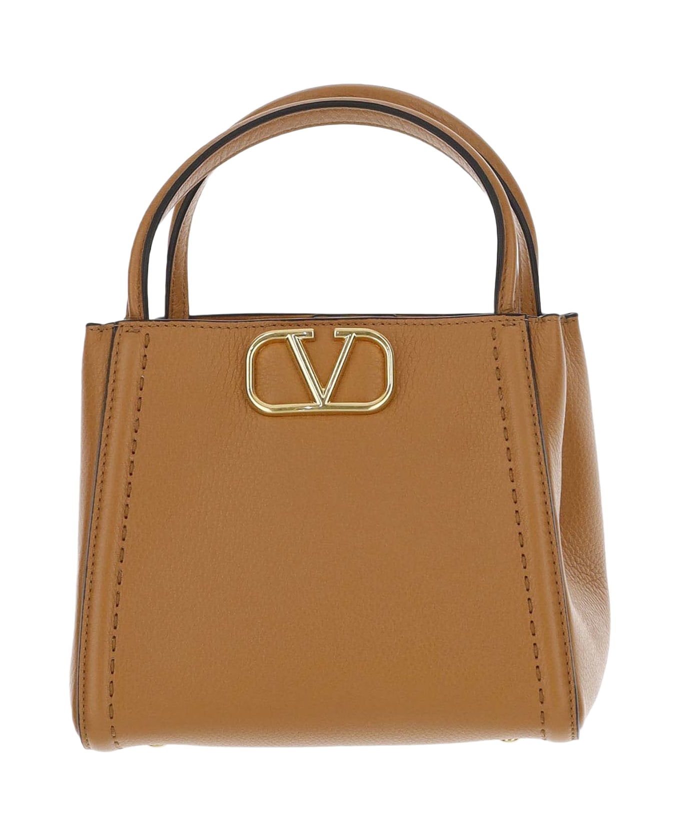 Valentino Garavani Alltime Small Handbag Made Of Grained Calf Leather - Beige