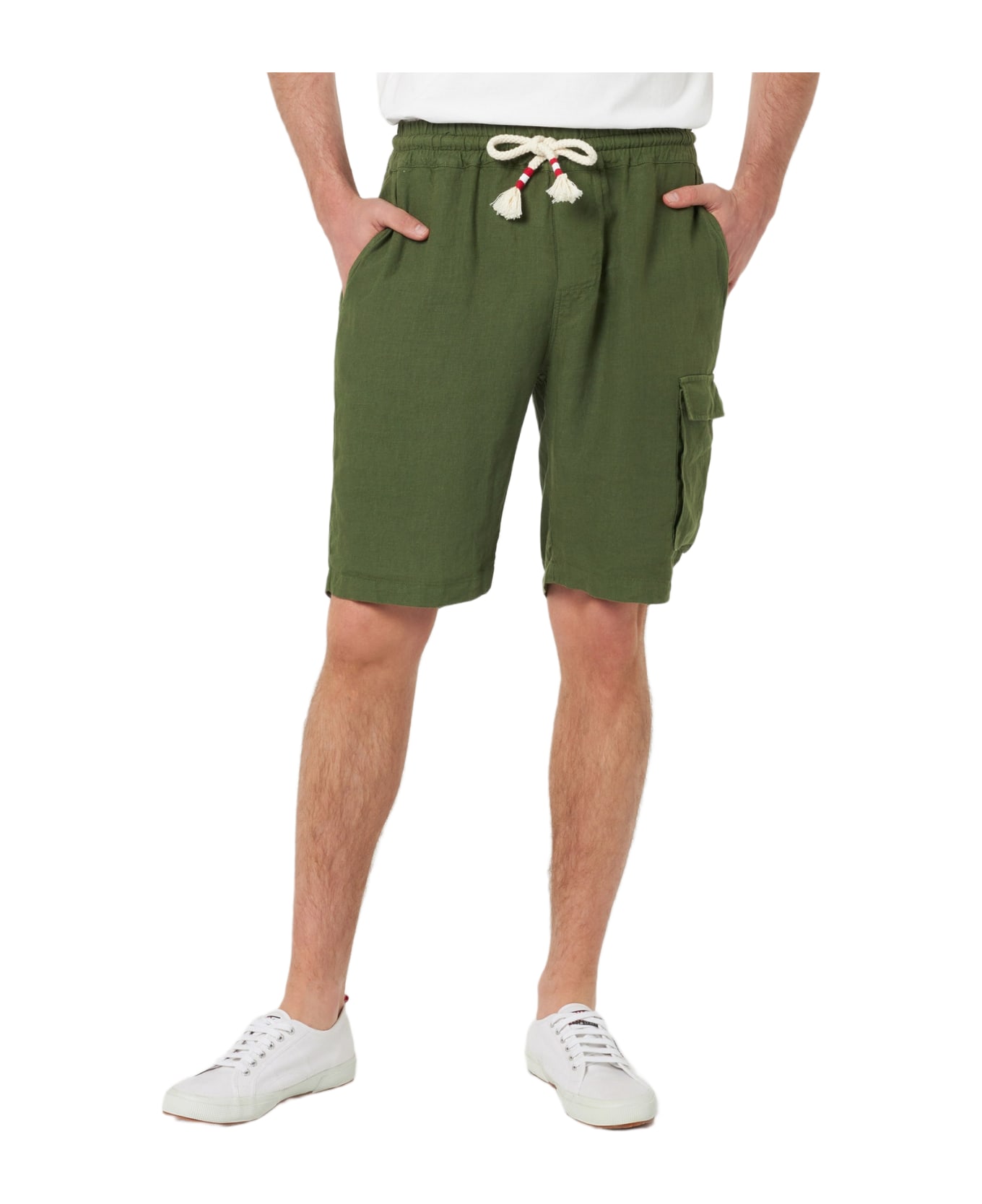 MC2 Saint Barth Man Military Green Linen Bermuda Marseille - GREEN