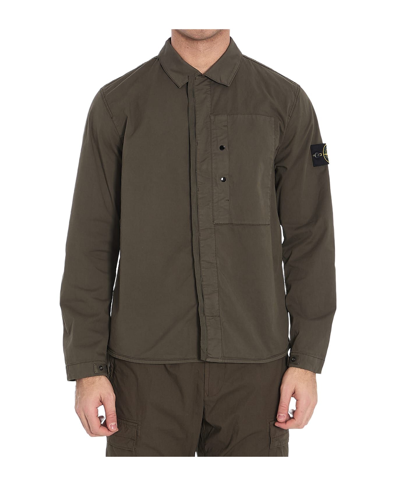 Stone Island Cotton Twill Shirt - MILITARY GREEN