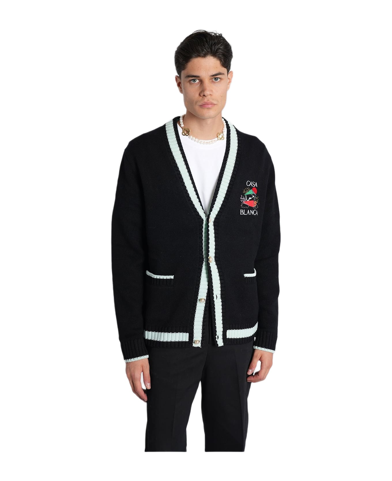 Casablanca Cardigan In Black Wool - BLACK