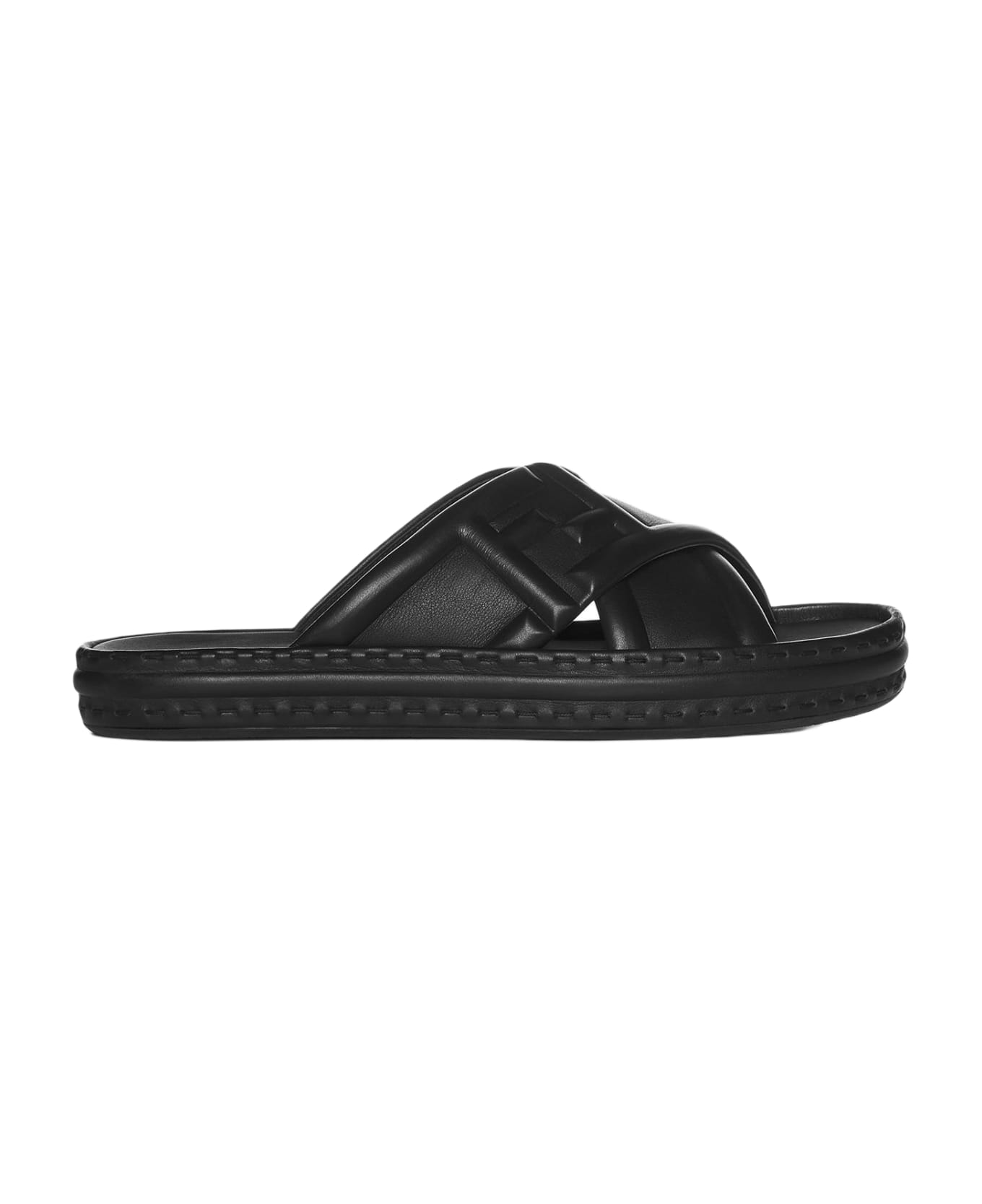 Fendi Ff Nappa Leather Sandals - BLACK