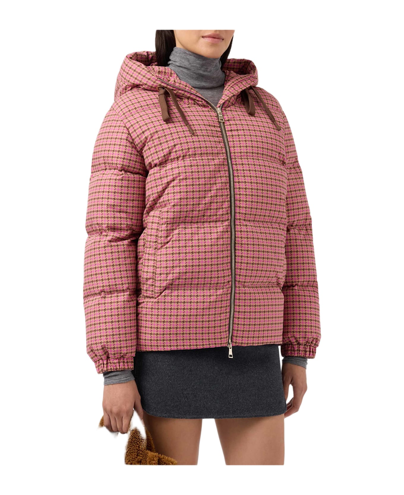 MC2 Saint Barth Hooded Down Padded Jacket Geneve With Pied De Poul Print - PINK