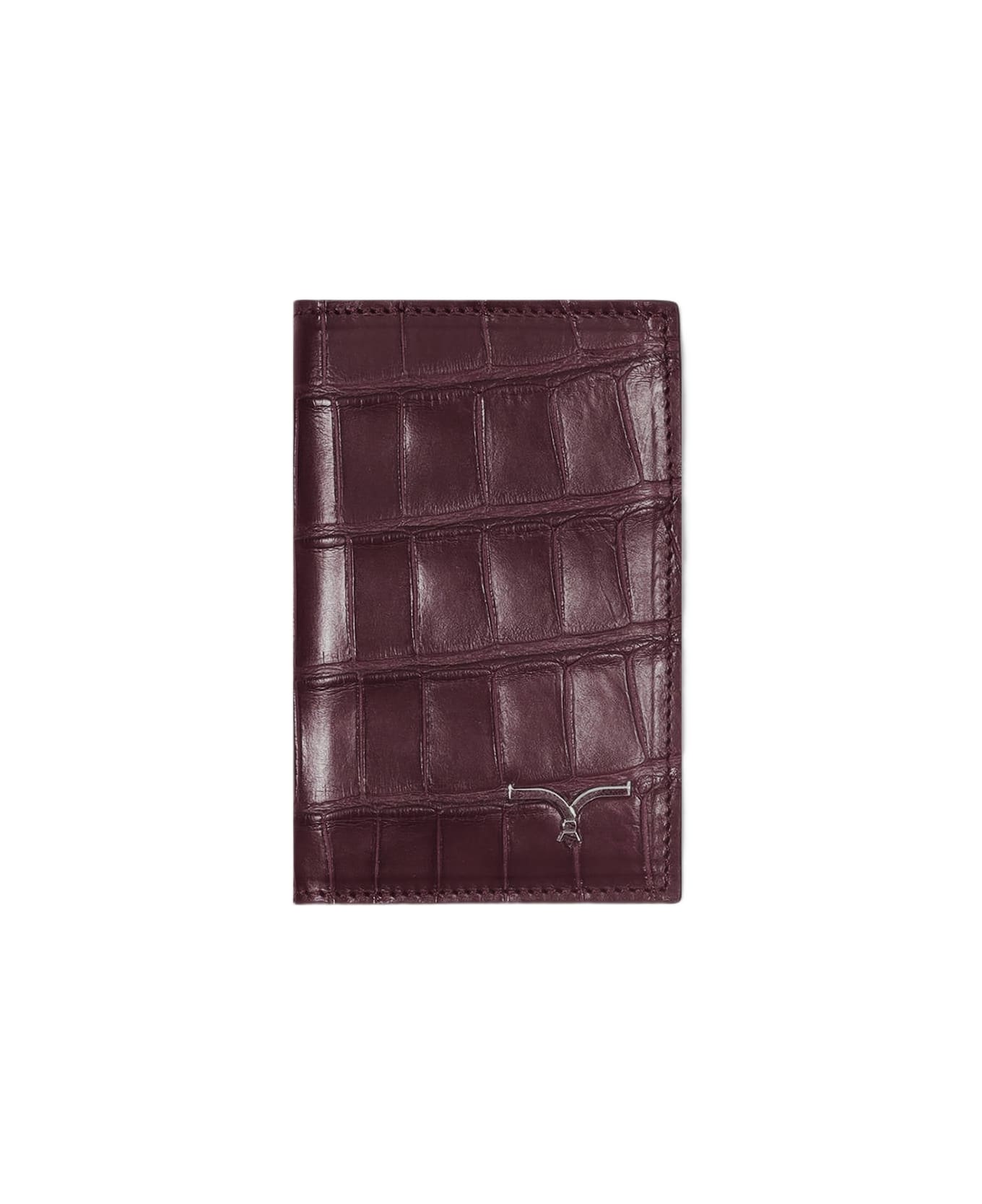 Larusmiani Vertical Alligator Card Holder Pesos Wallet - DarkRed