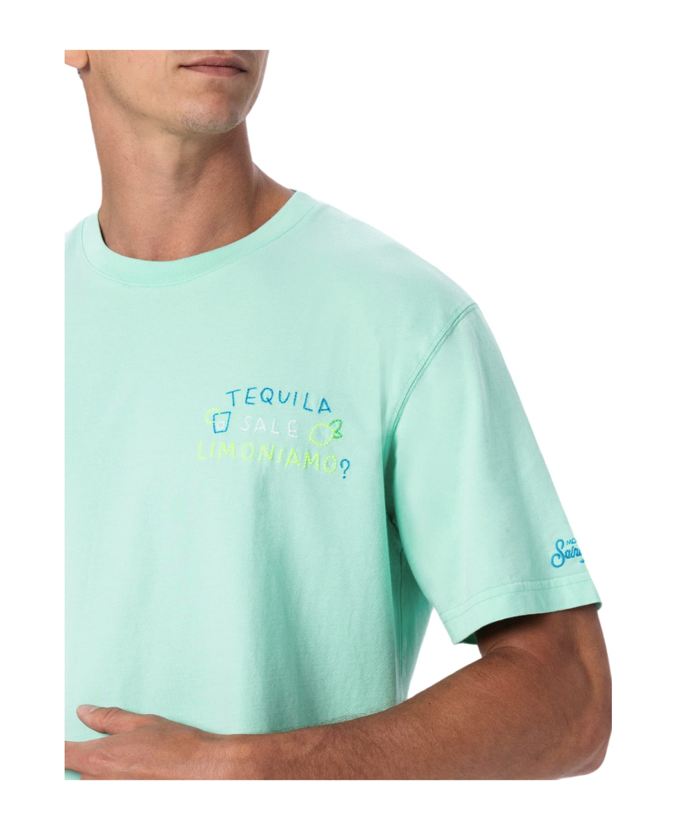 MC2 Saint Barth Man Classic Fit Cotton Jersey T-shirt Portofino With Tequila, Sale, Limoniamo Embroidery | Insulti Luminosi Special Edition - APPLE GREEN