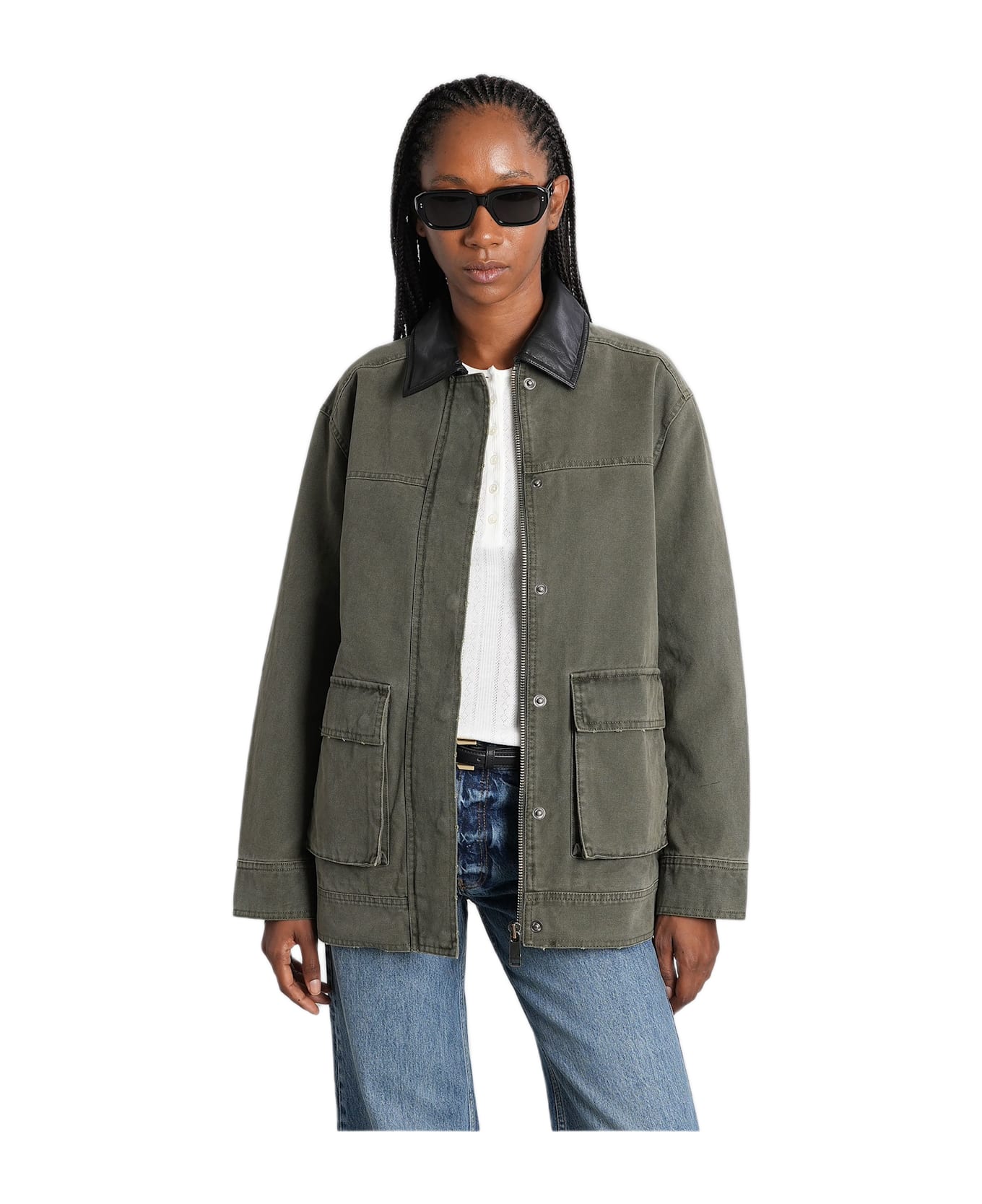 Anine Bing Sean Denim Jackets In Green Cotton - green
