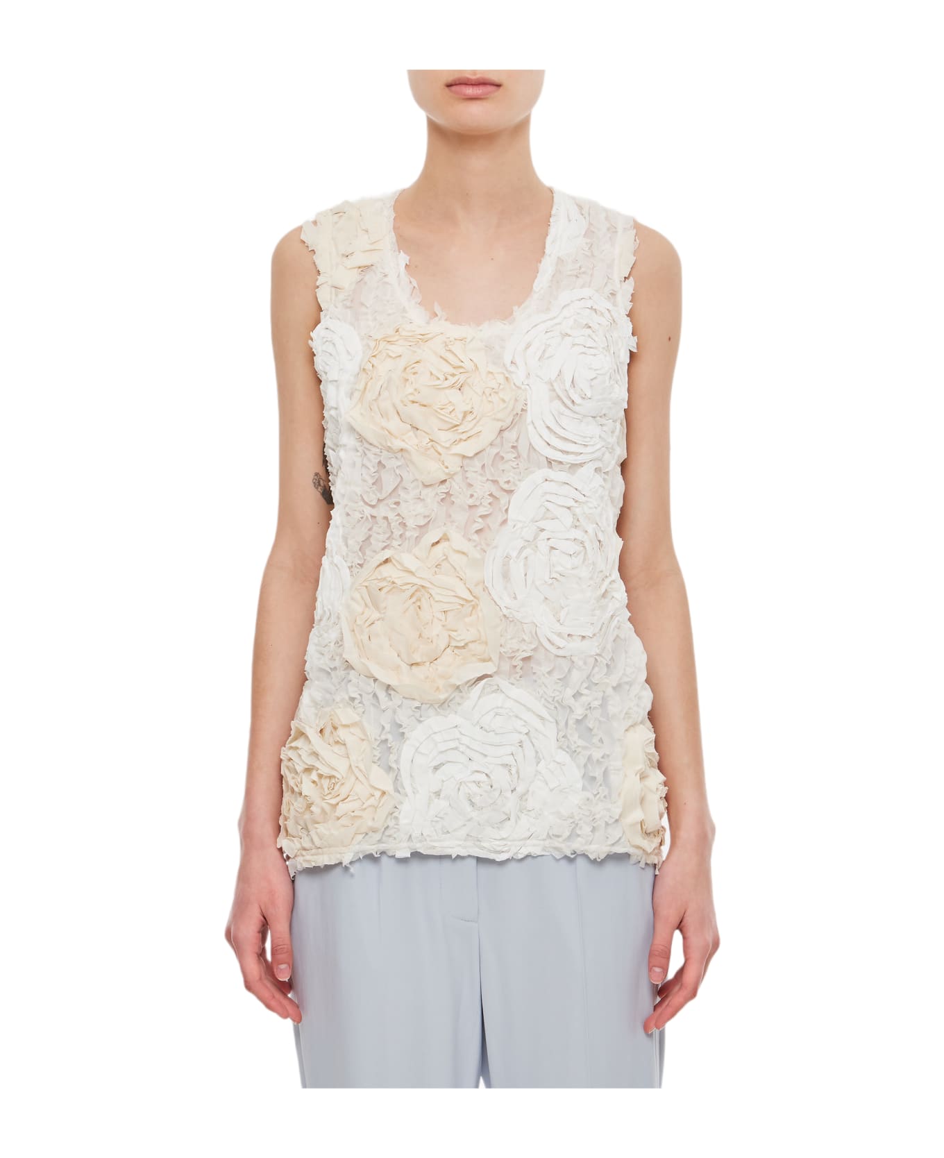 Comme des Garçons Polyester Embroidered Top - White