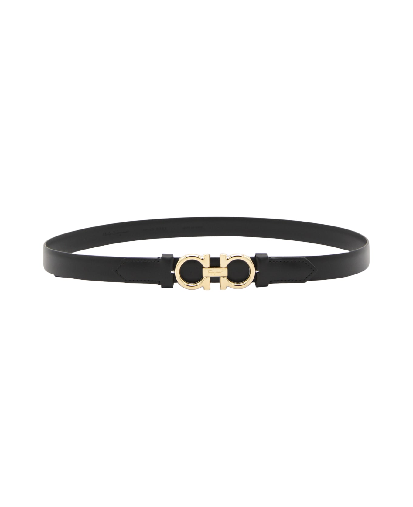 Ferragamo Black Leather Thin Gancini Belt - Black