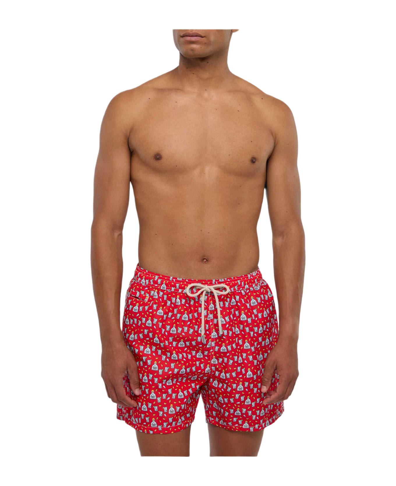 MC2 Saint Barth Man Light Fabric Swim Shorts With Tequila Print - RED
