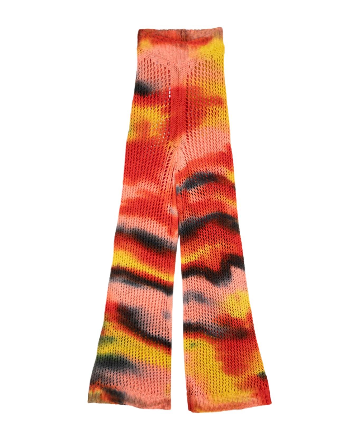 Laneus Mesh Multicolor Pants Woman Multicolour tie-dye crochet flared pant - Mesh Multicolor Pants - Multicolor ボトムス