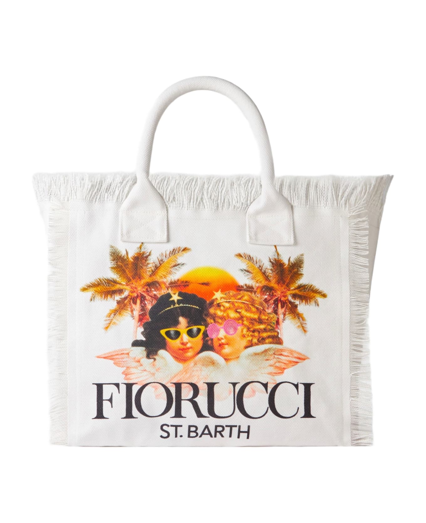 MC2 Saint Barth Vanity White Canvas Shoulder Bag With Fiorucci Angels Print | Fiorucci Special Edition - WHITE