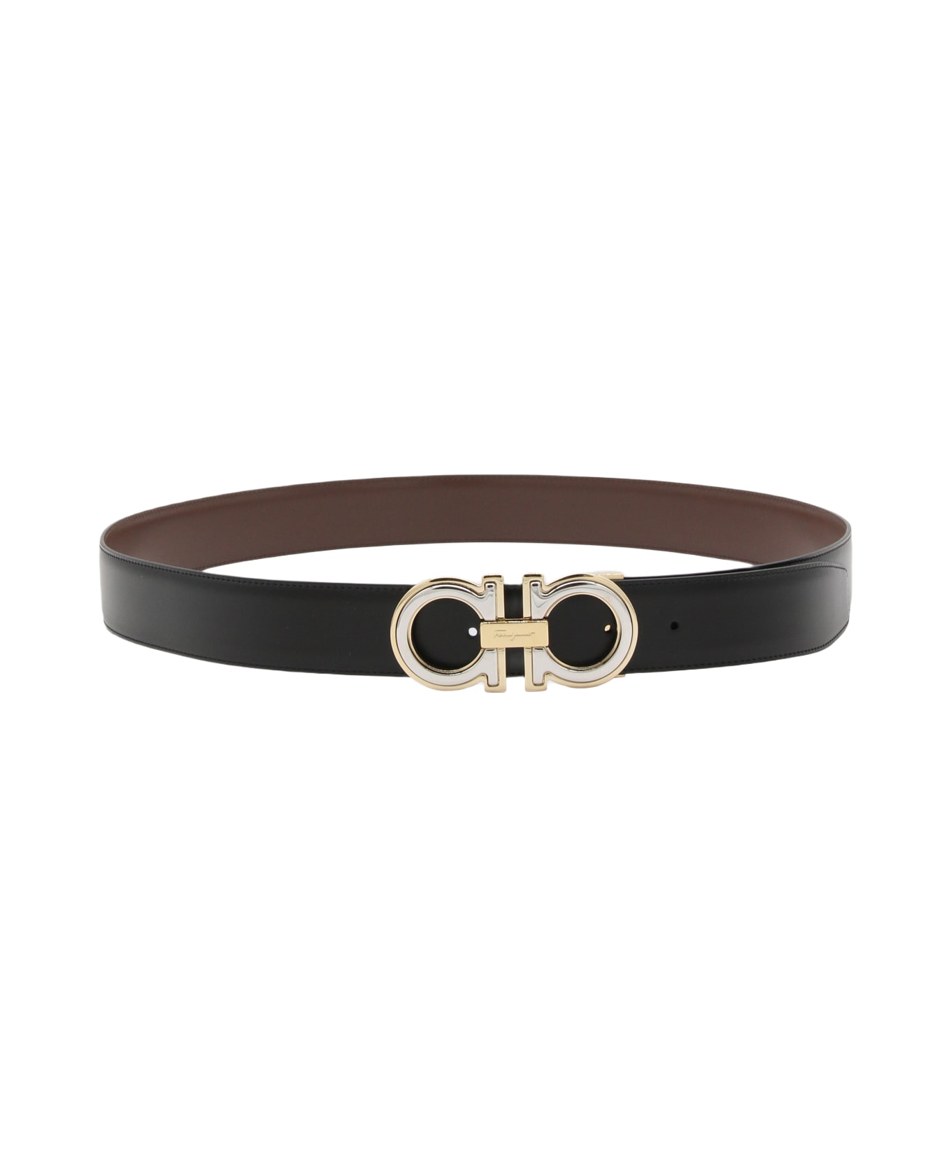 Ferragamo Black And Brown Leather Gancini Belt - Black ベルト