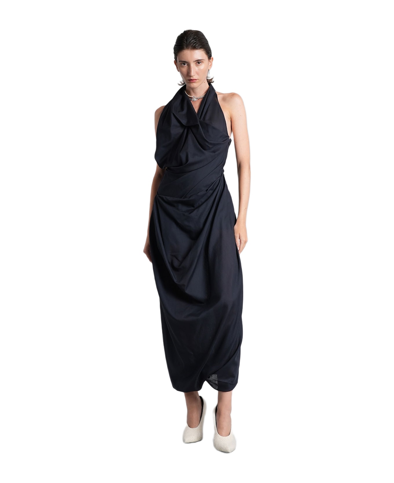 Vivienne Westwood Halter Galatea Long Dress In Blue Wool - blue