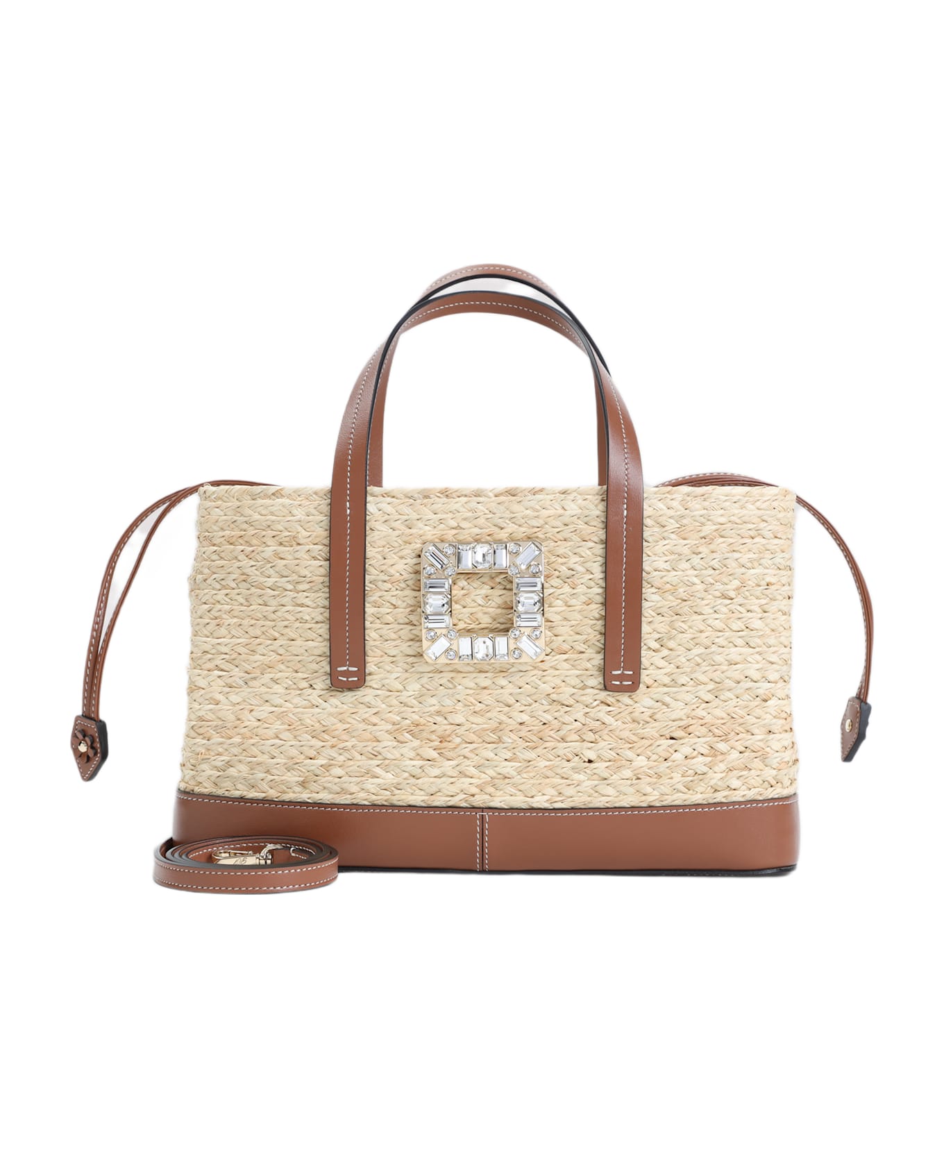 Roger Vivier Rv Skate Straw Flowers Handbag - Naturale