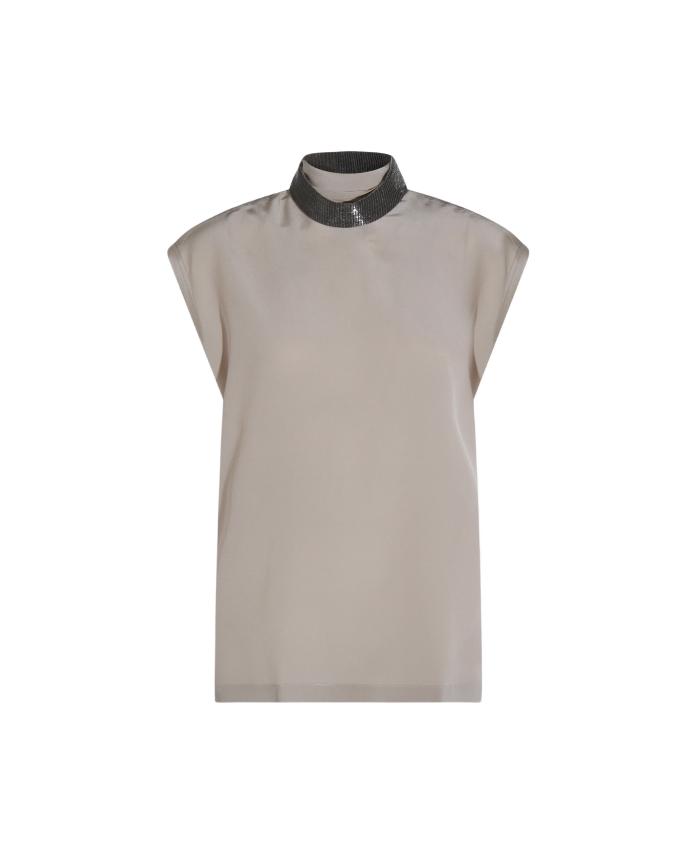 Brunello Cucinelli Beige Silk Top - SILVER BEIGE