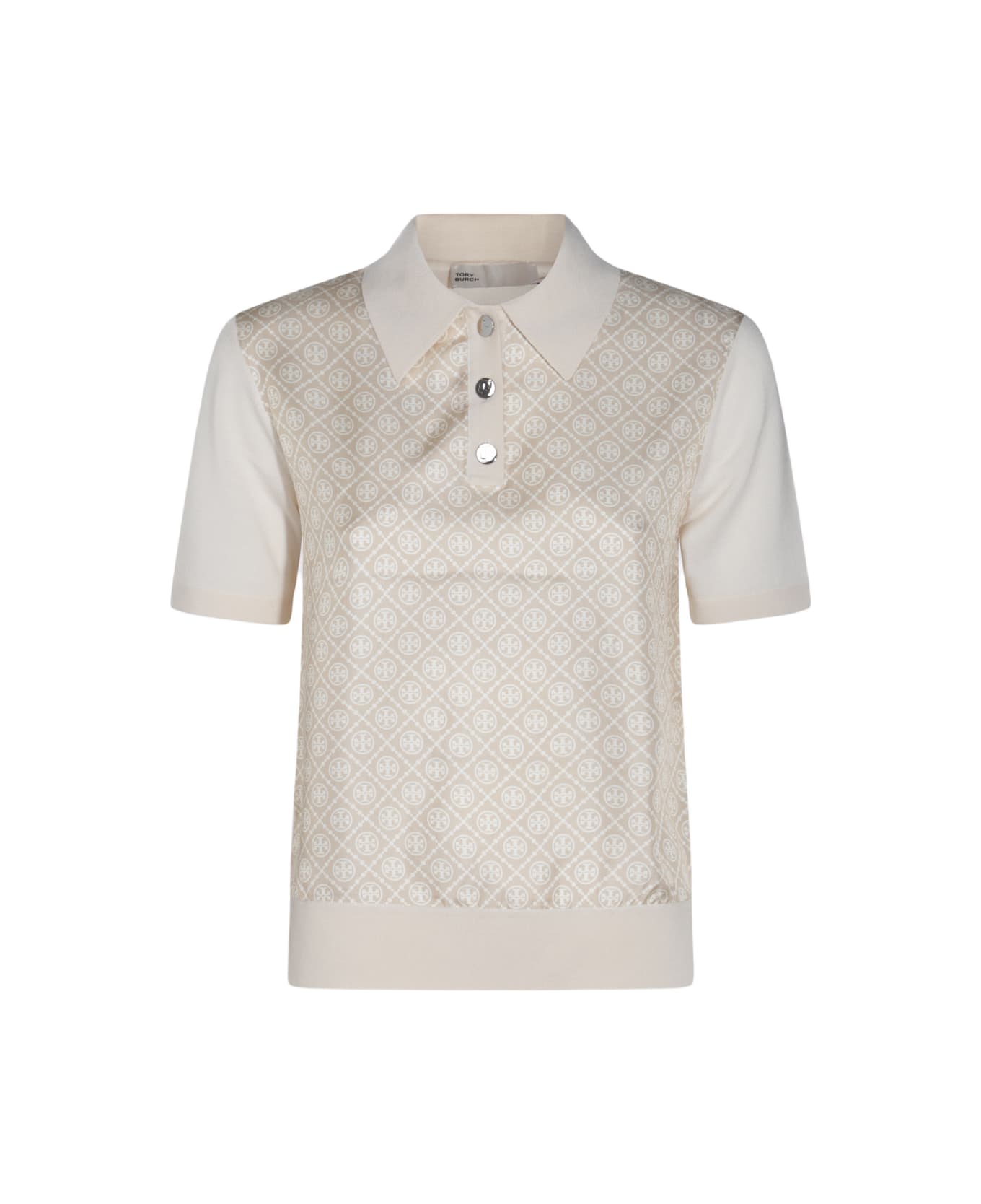 Tシャツ・カットソー TORY BURCH Woman Polo Shirt Yellow Cream 147959 960 Silk-Front Polo, French Cream / Gold T Mono Mini | Tory Burch KW