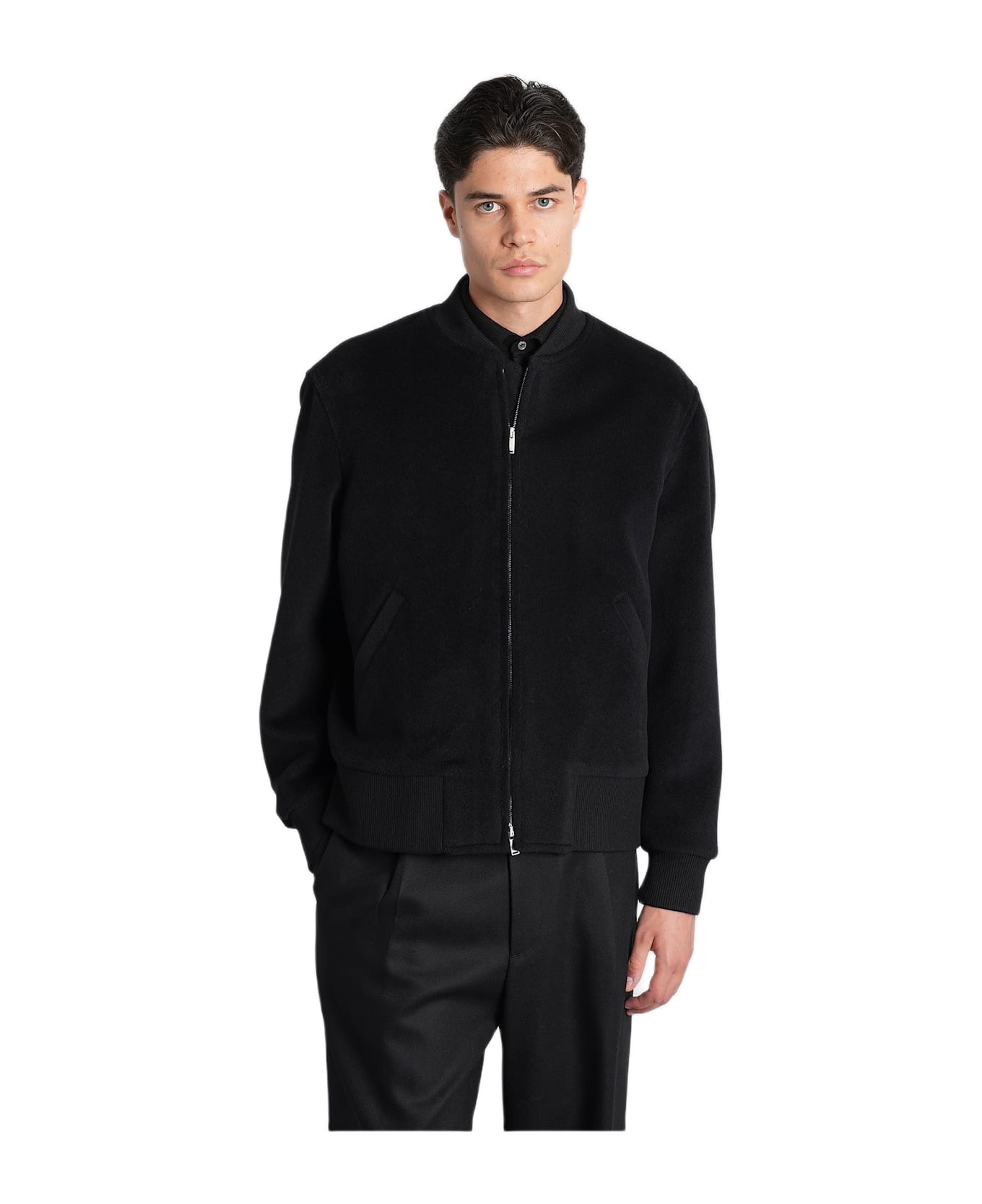 Lardini Bomber Jacket In Black Wool - black