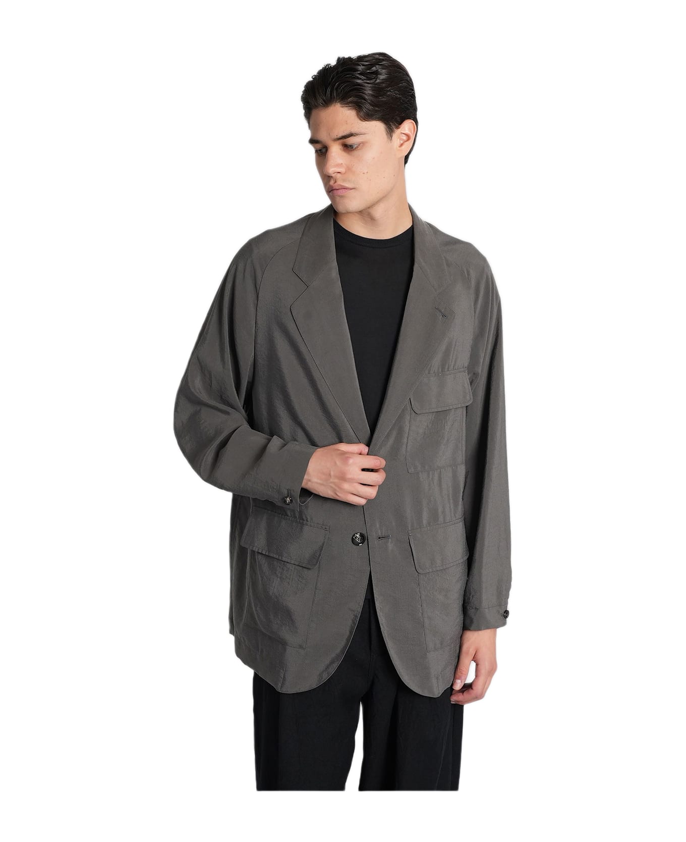 Giorgio Armani Blazer In Khaki Silk - khaki