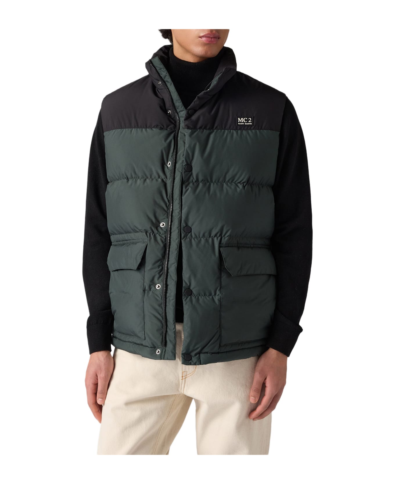 MC2 Saint Barth Man Down Padded Green Vest With Pockets - GREEN