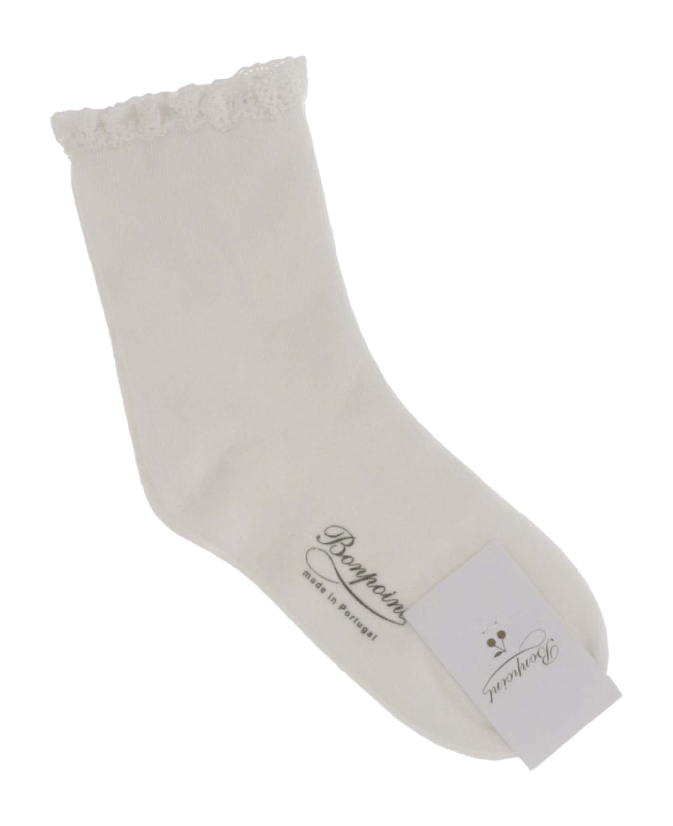 Bonpoint Stretch Cotton Ruffle Socks - White