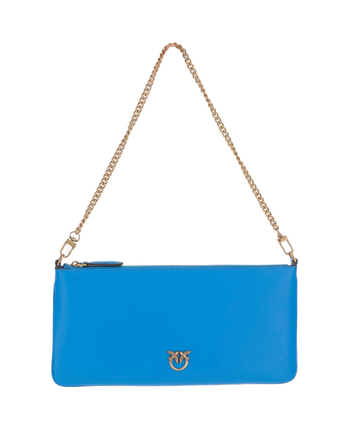 Pinko Leather Clutch Bag With Logo - Clear Blue